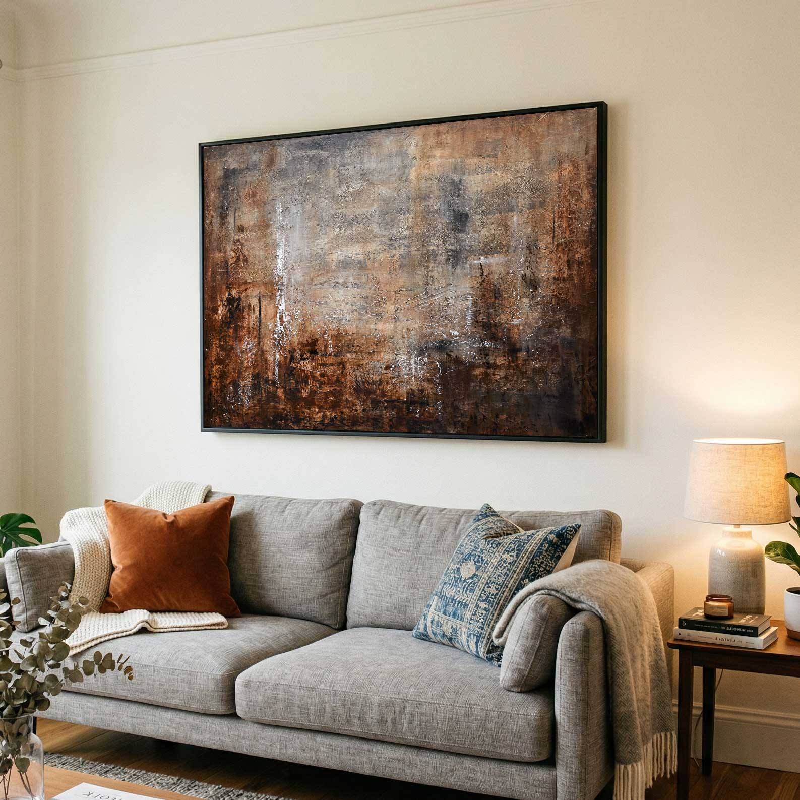 living room Contemporary Brown Original Abstract Art Design Above Couch