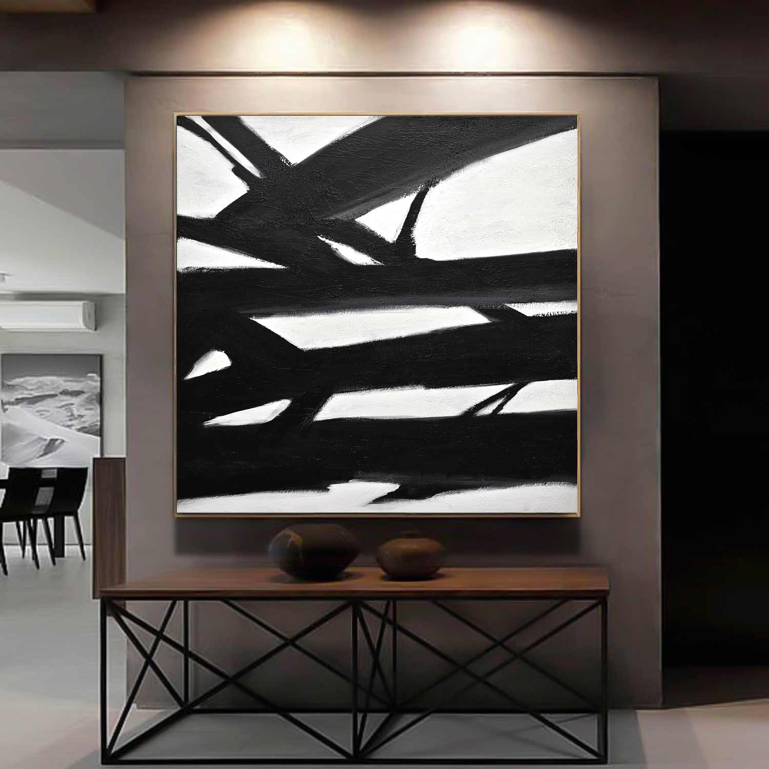 mid century Large Artwork For Luxury Home Vintage Black White Painting
