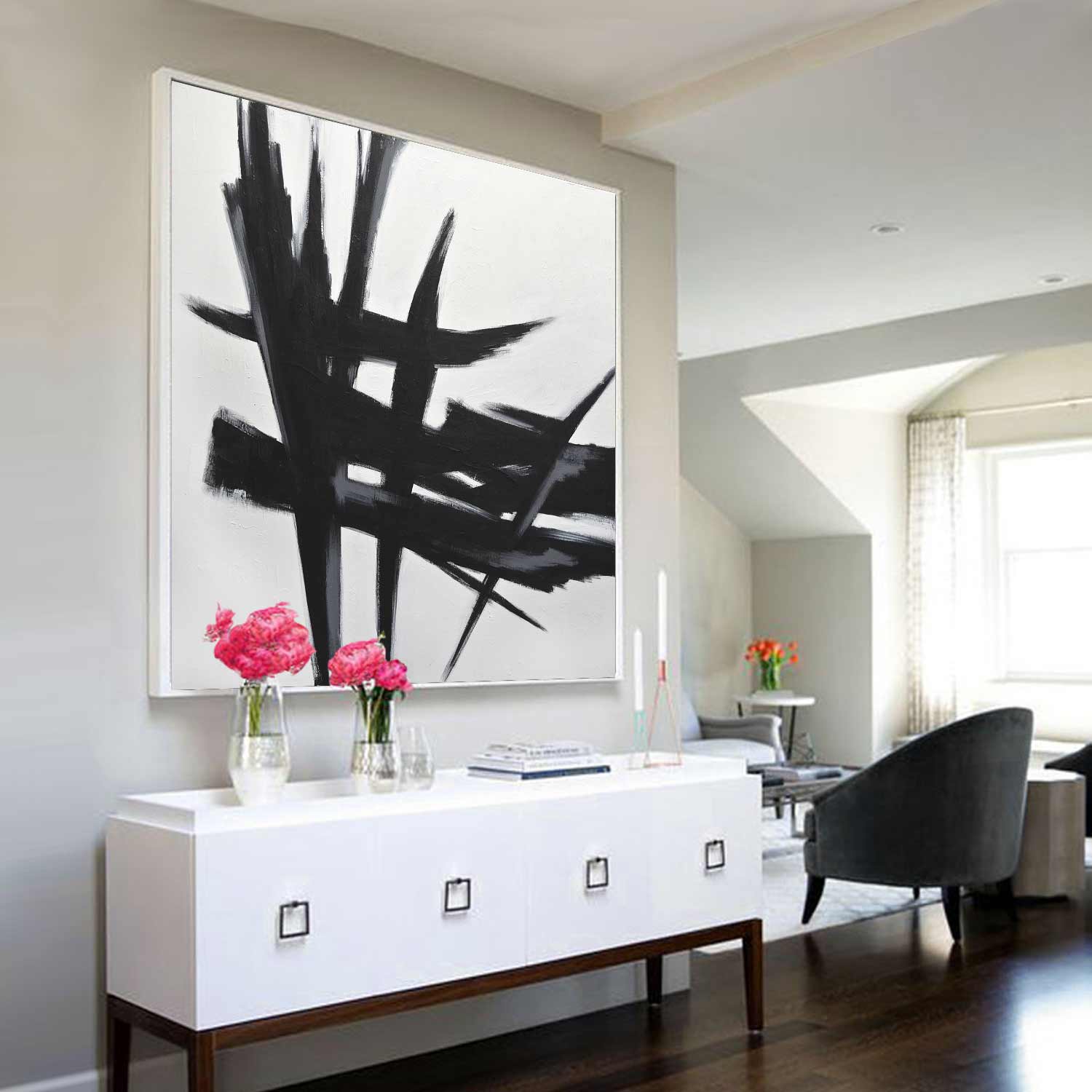 monochrome Large Original Black White Abstract Wall Art Expressionist Painting