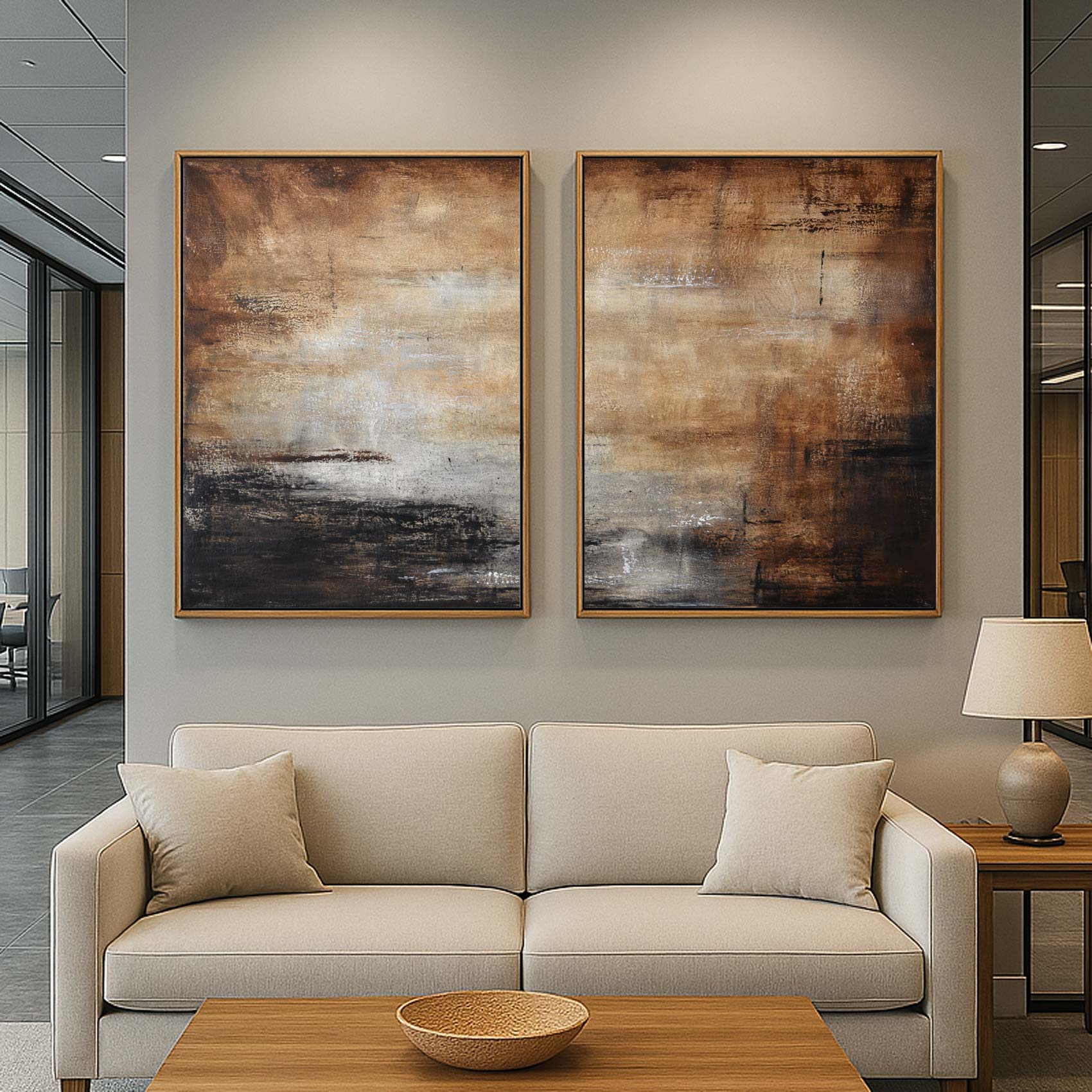 office Diptych Art For Office Wall 2 Piece Brown Abstracts American Artist