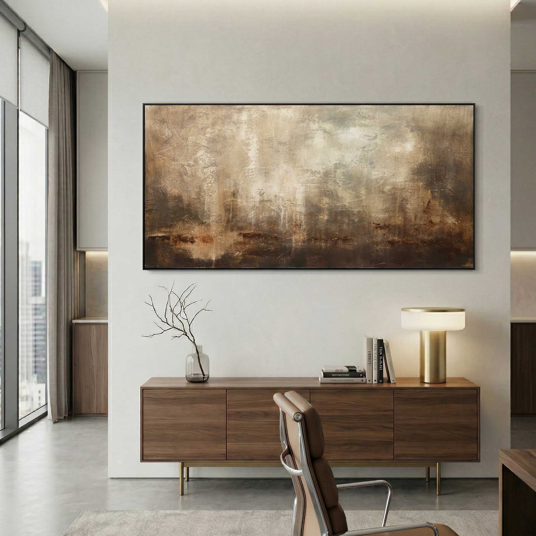 Textured Brown Painting Long Art On Canvas Calming office Wall Art
