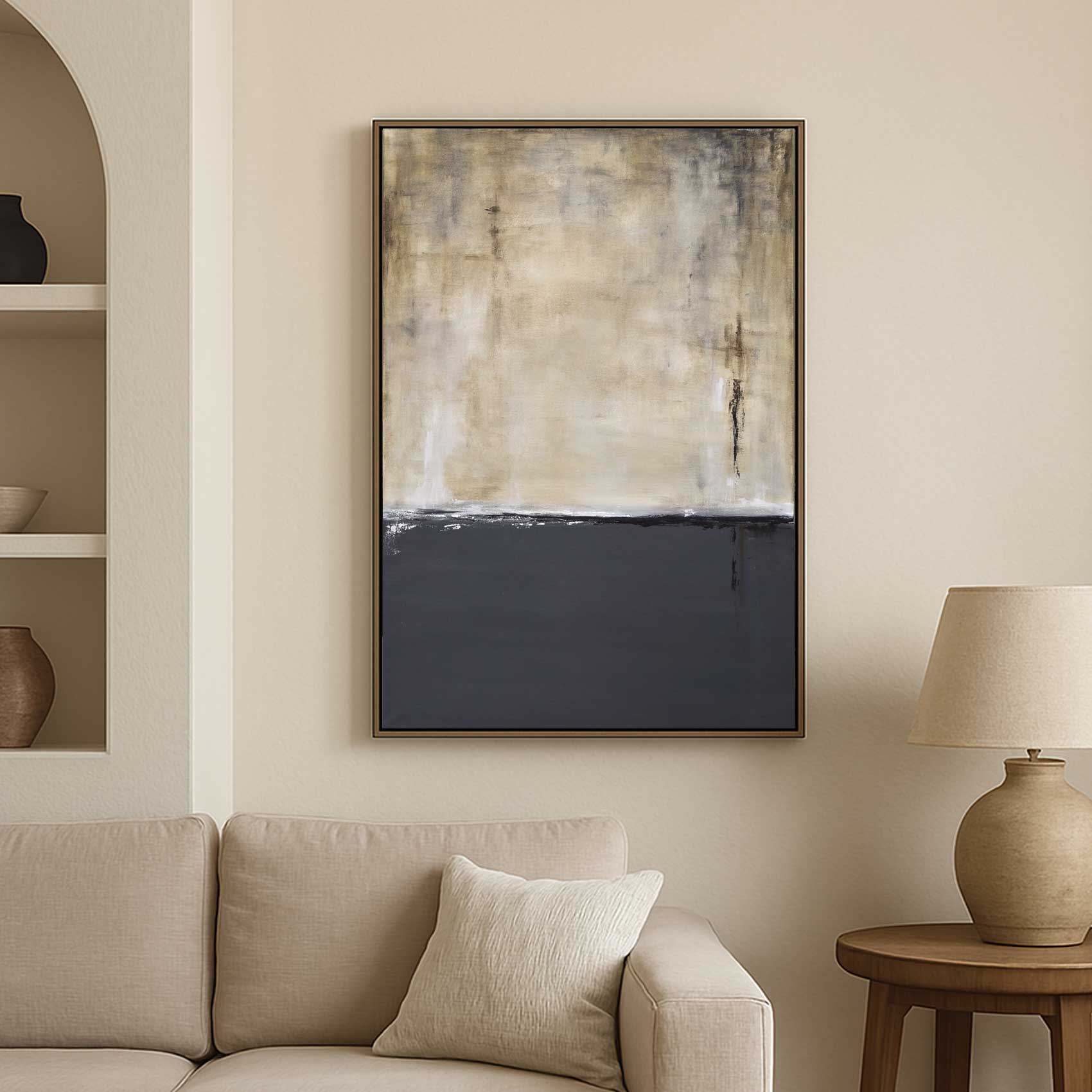 Gray Brown Wall Art Painting For Hallway Or Office Framed Abstract