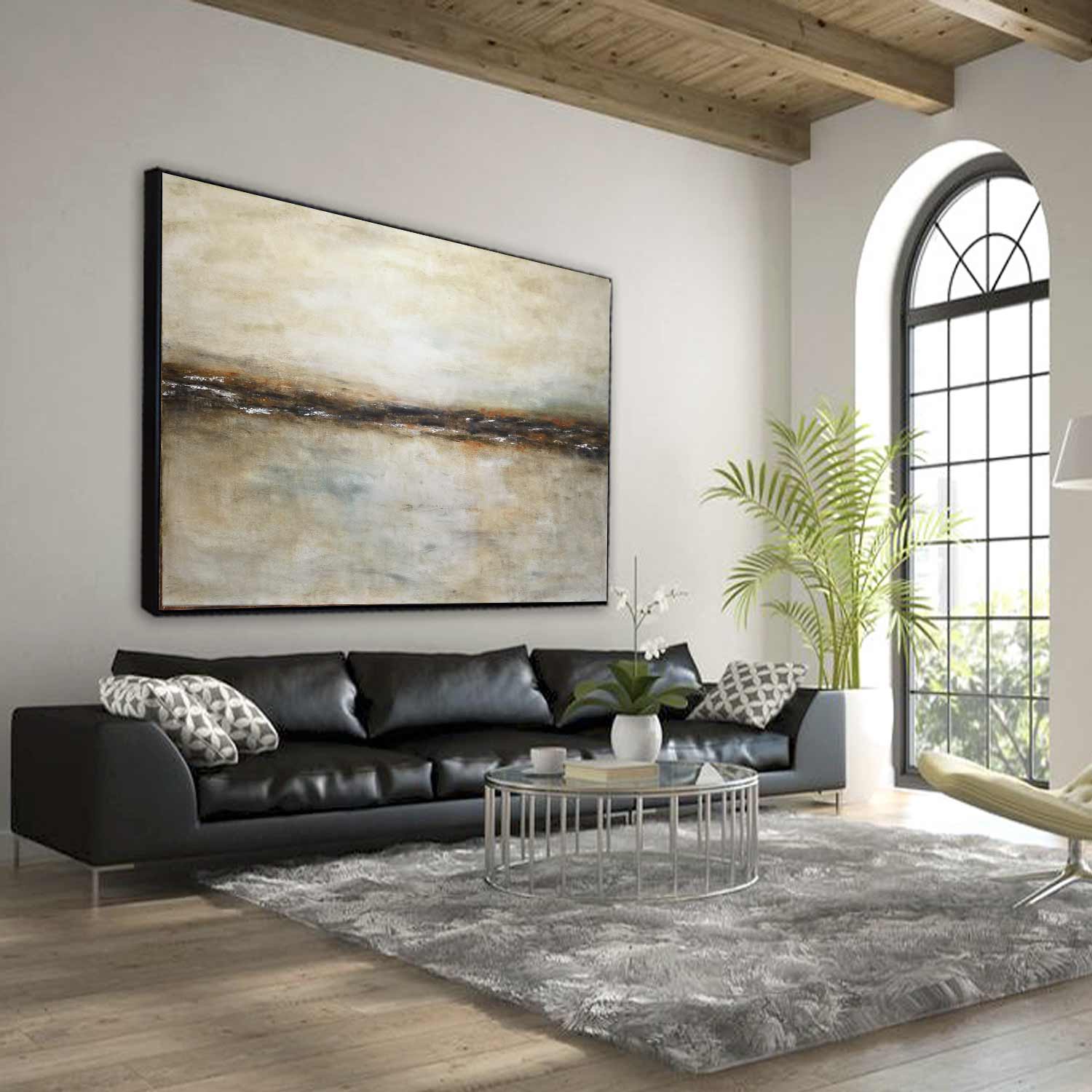 original Brown Beige Earth Tones Seascape Painting For Bedroom Sea And Sky