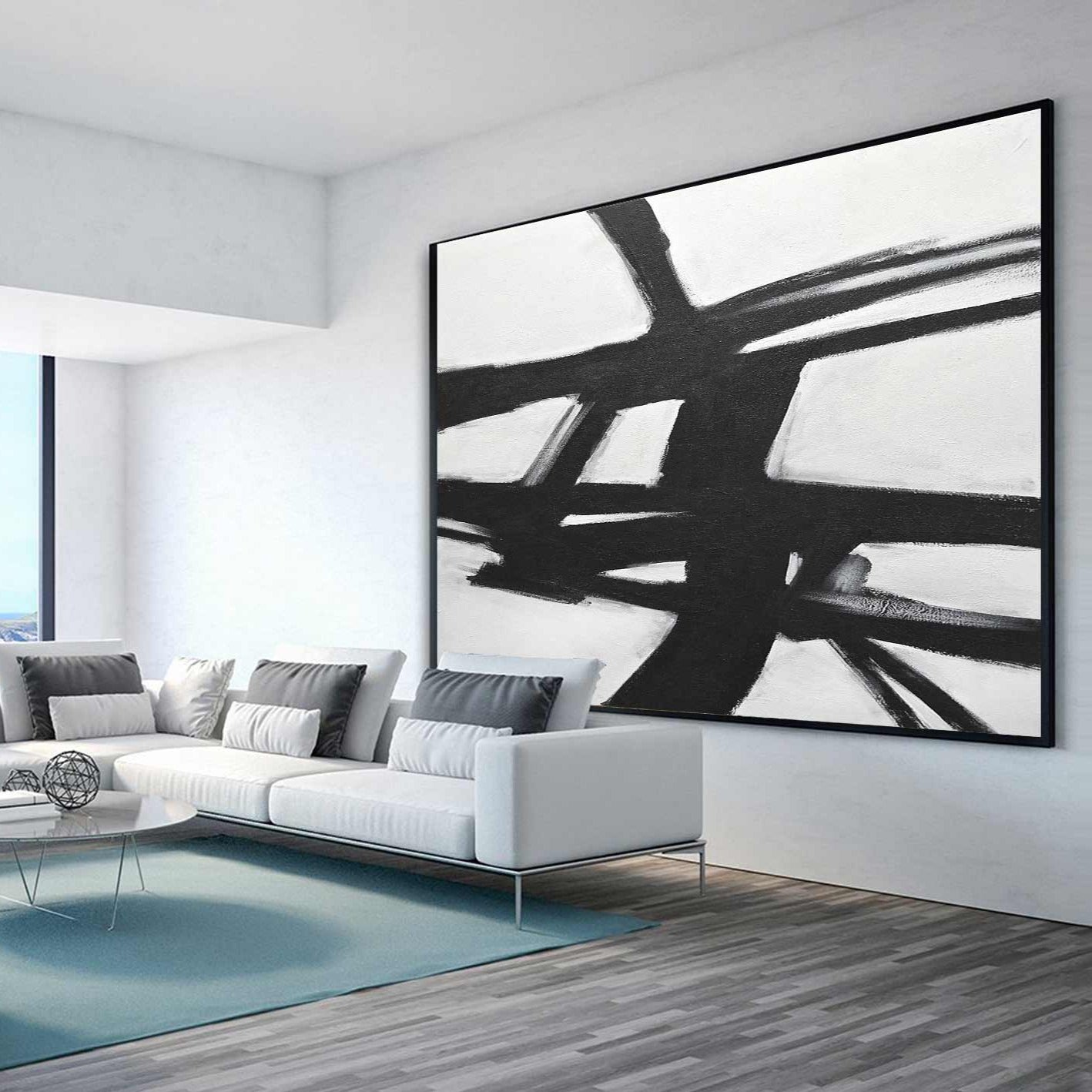 Vintage Modern Wall Art Centerpiece Painting Black And White Office franz kline