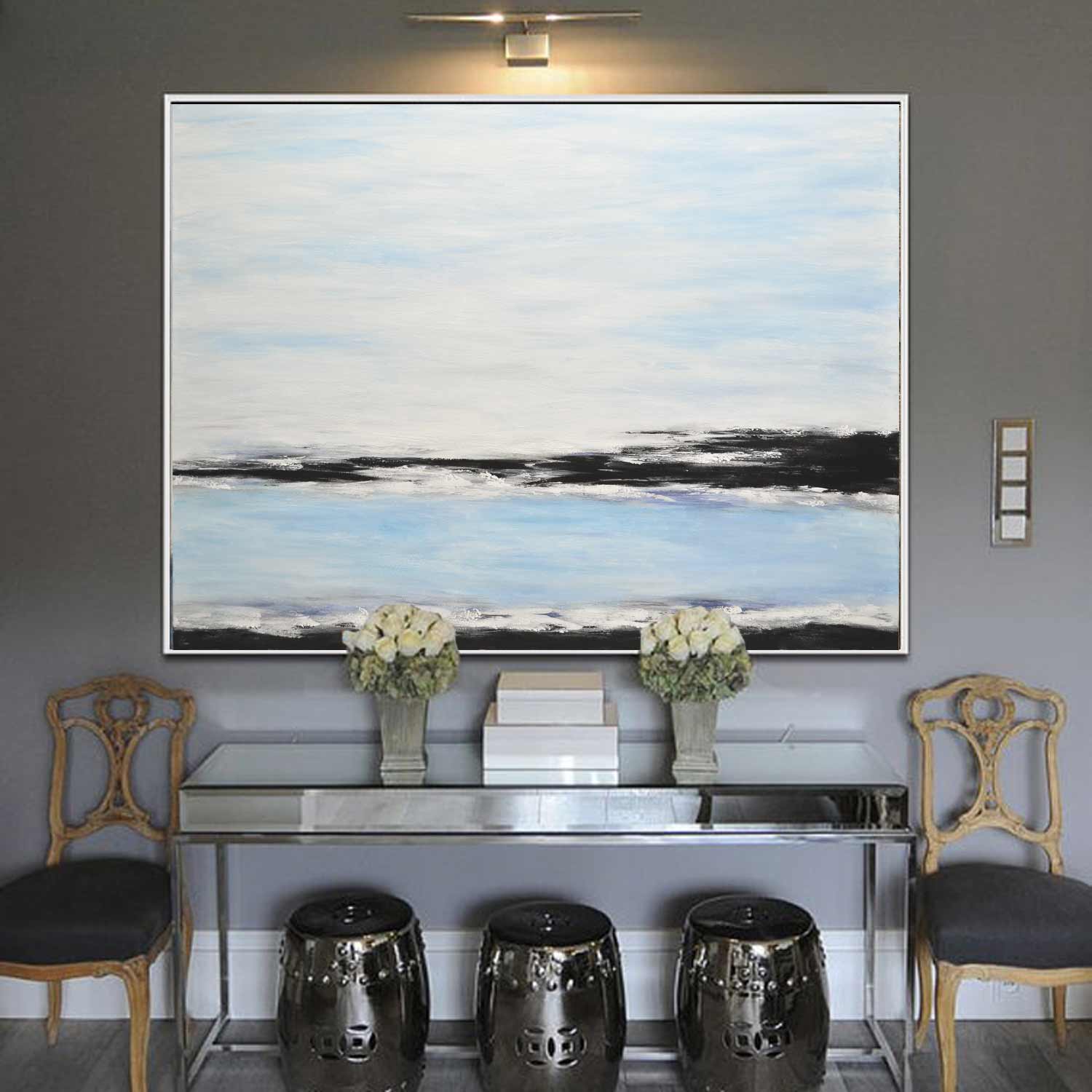 blue seascape horizon painting