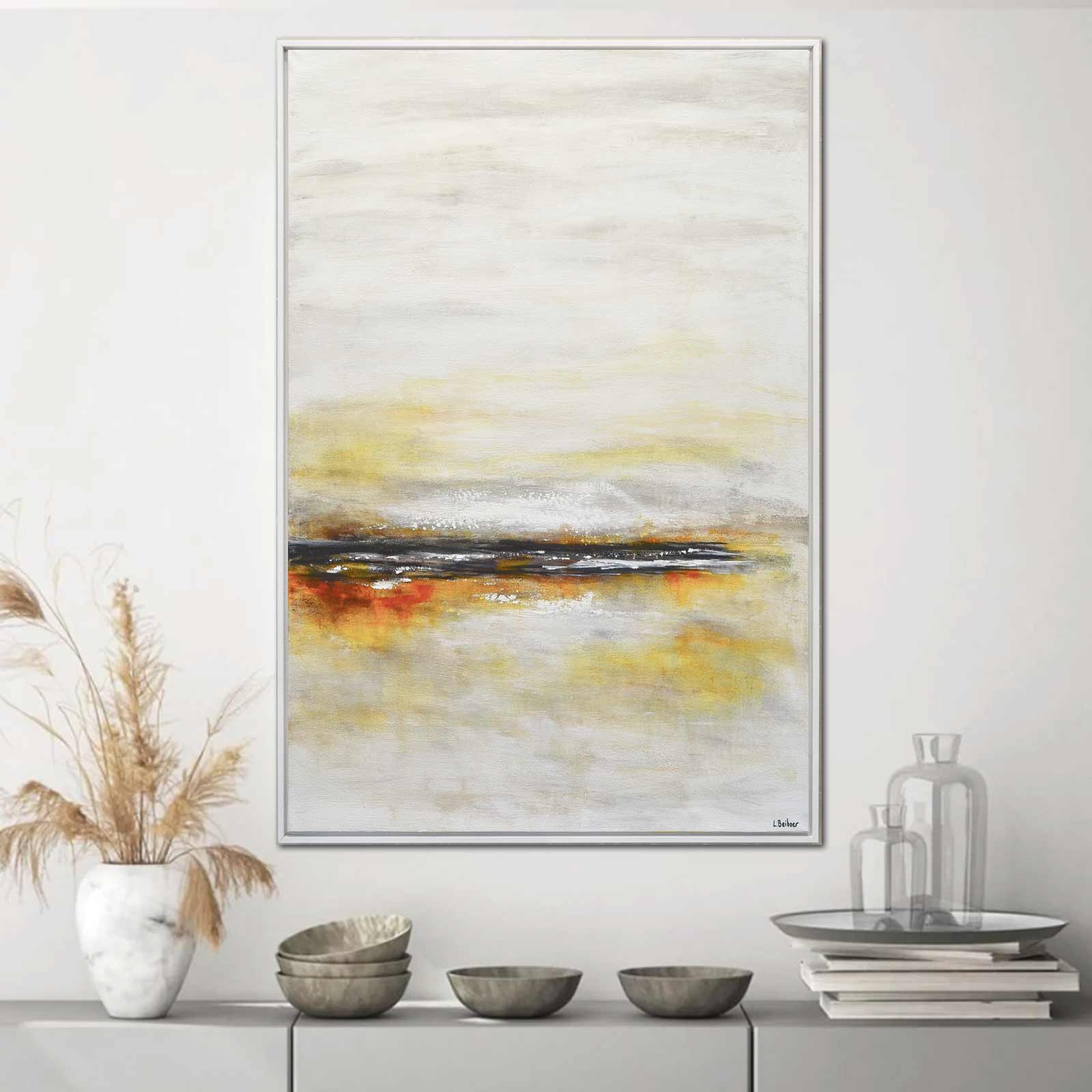 Clean Modern Framed Painting Minimalist Beige White