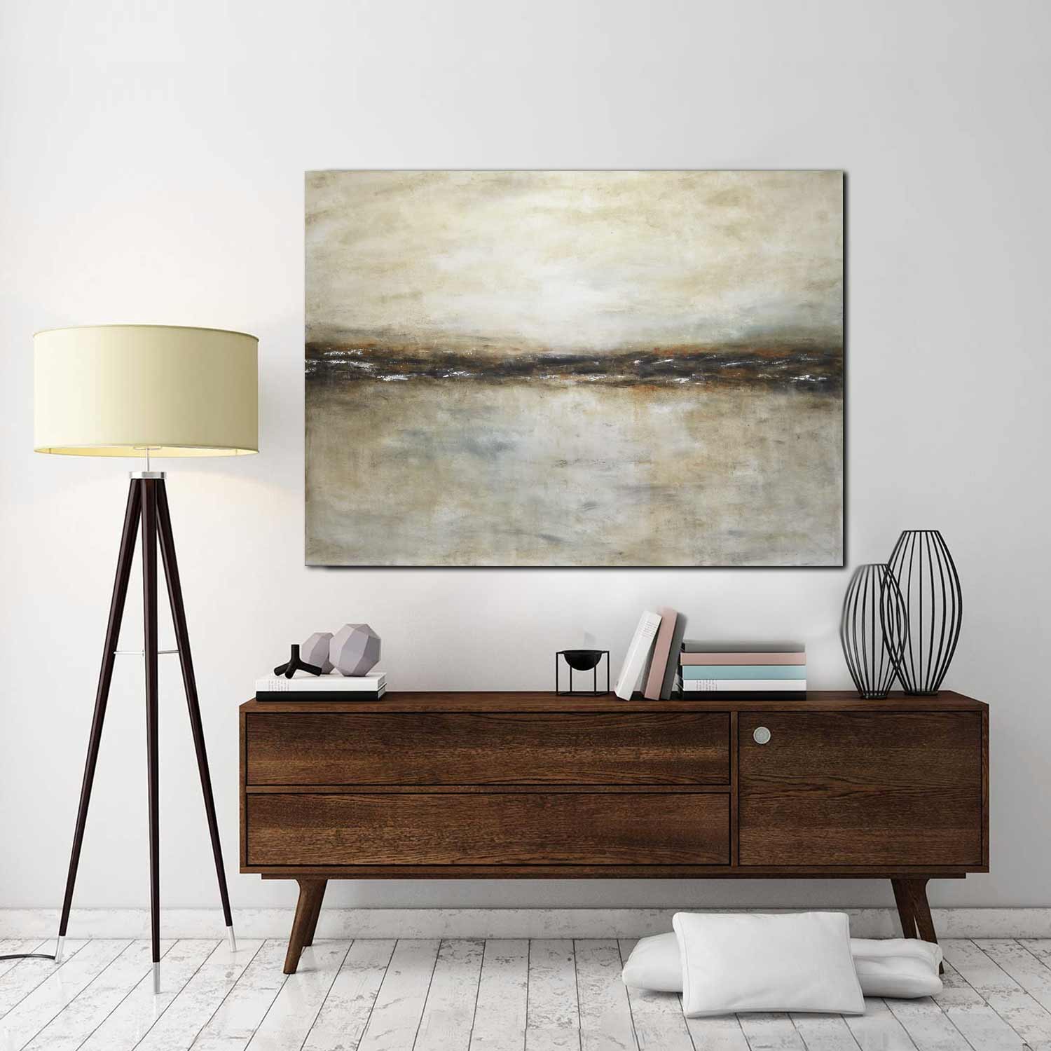 Brown Beige Earth Tones Seascape Painting For Bedroom Sea And Sky