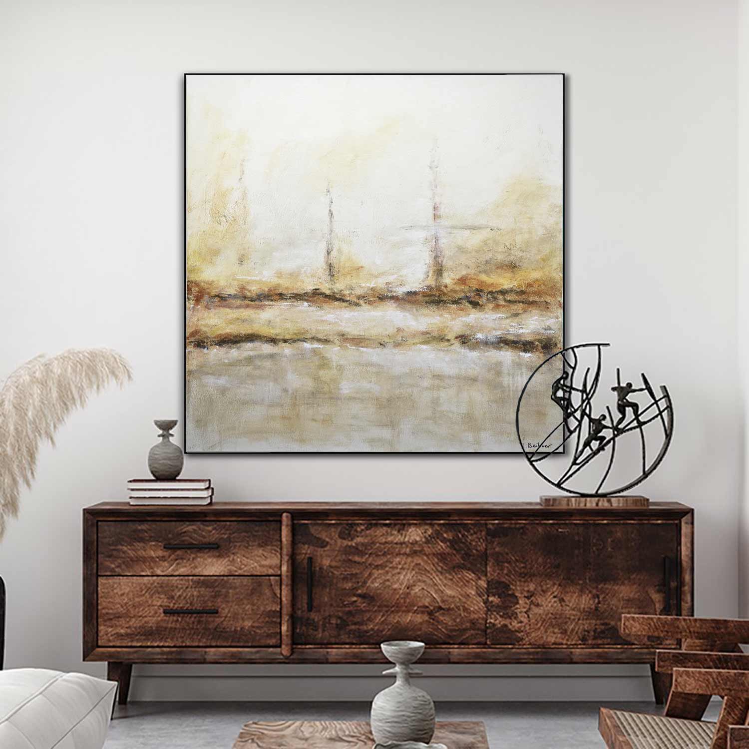 light XL Canvas Painting Beige Modern Interior New Home Gift Square Artworkg
