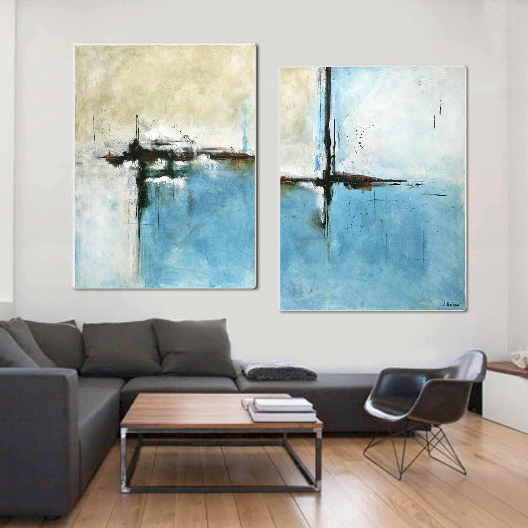 Diptych Painting Turquoise Vibrant Contemporary Art