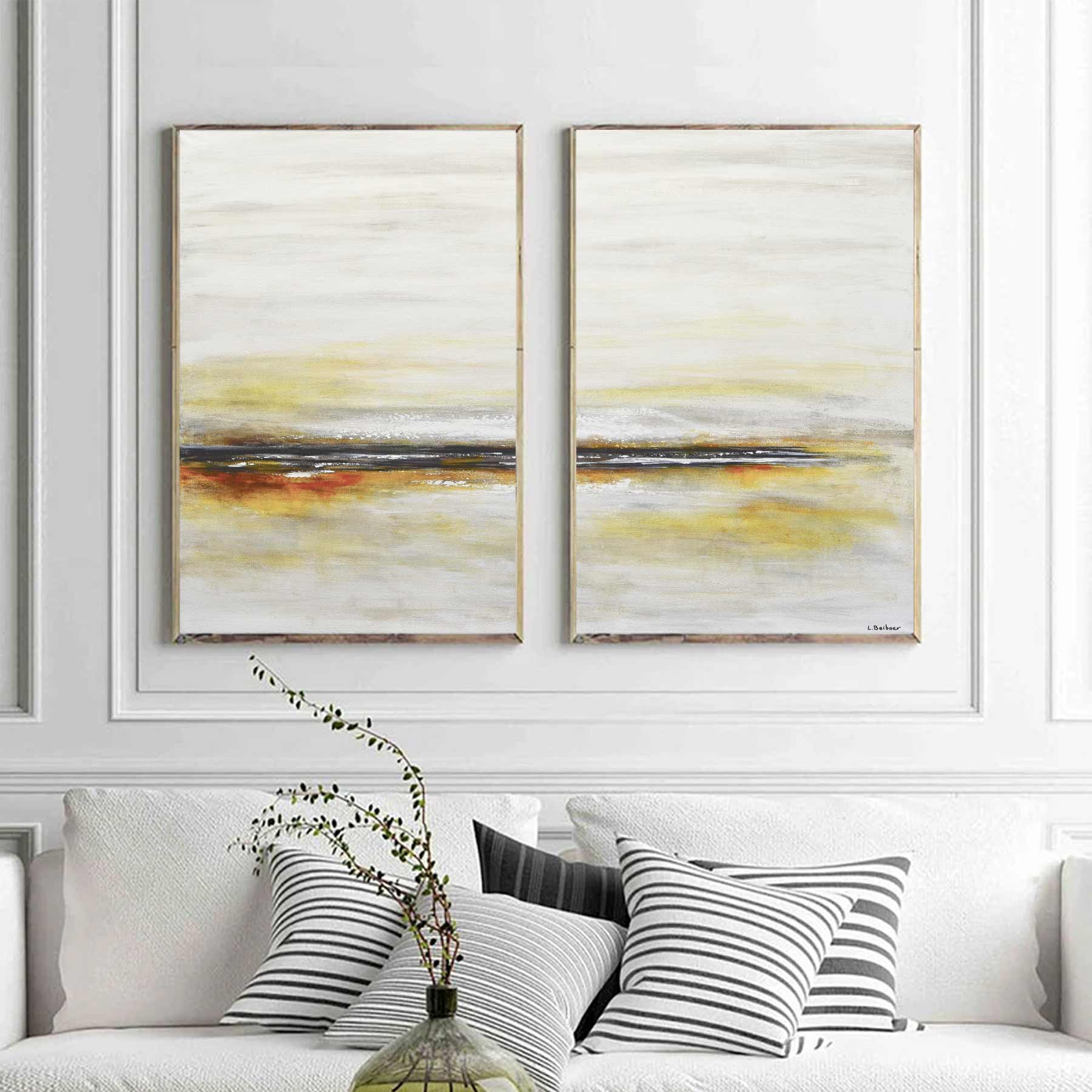 Light Coastal Art Diptych Yellow Sand