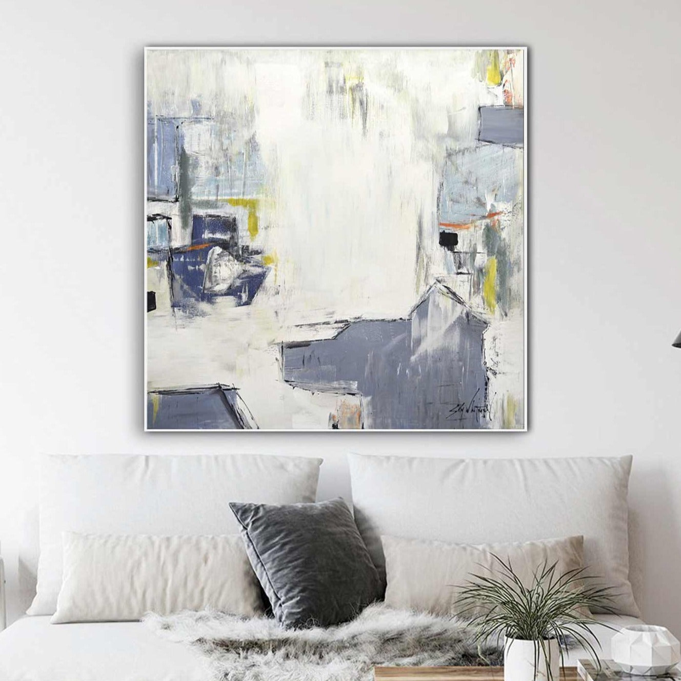 pale blue abstract 36x36 hand painted