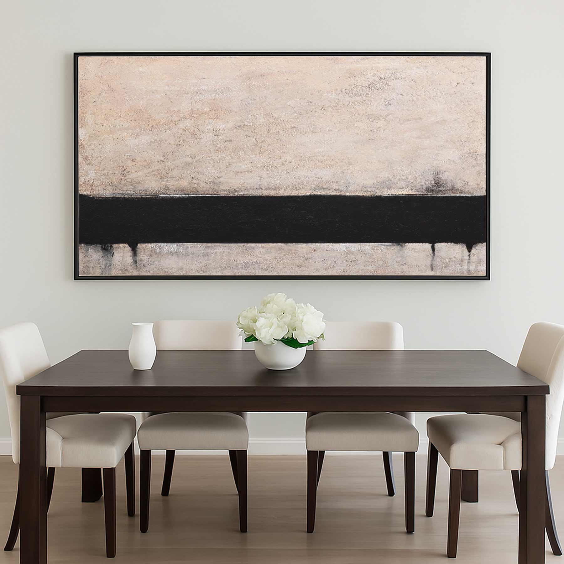 Black Band Beige Abstract Wabi Sabi Painting Modern Wall Decor