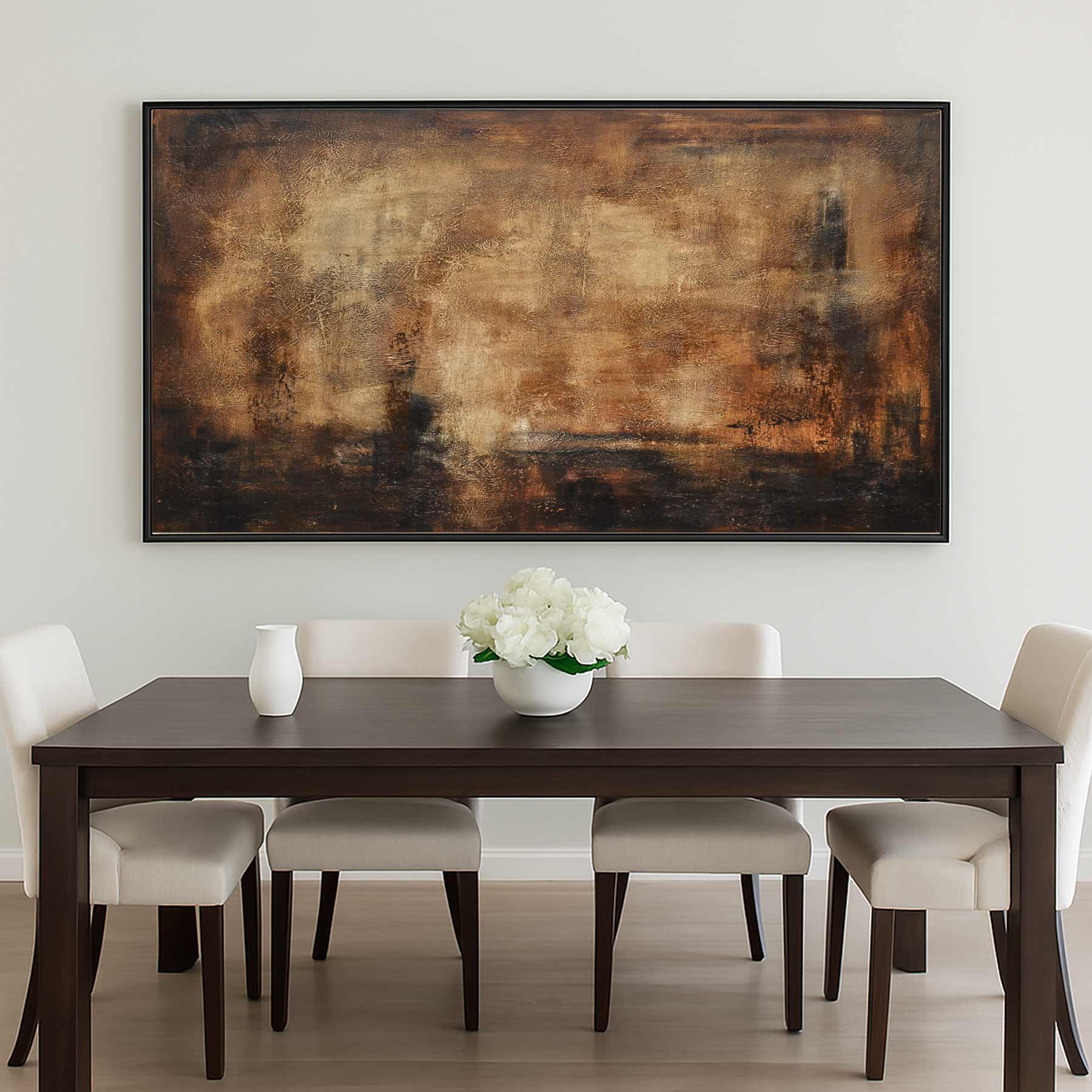 Wide Abstract Painting Brown Wabi Sabi Wall Art Living Room