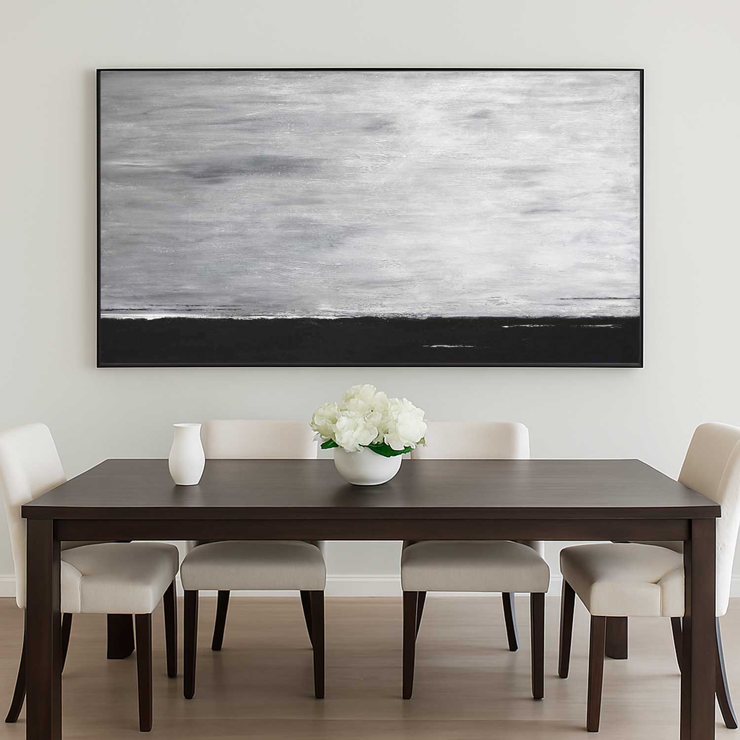 Gray Black Landscape Painting Gray Sky For Office Framed Art