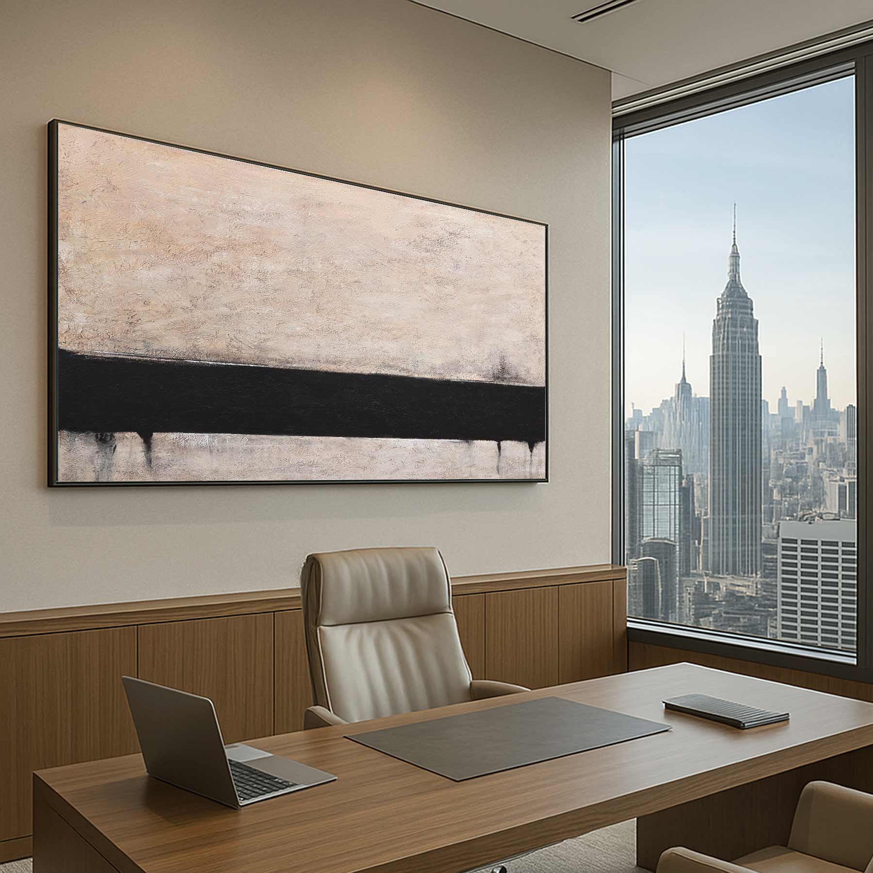 office art Black Band Beige Abstract Wabi Sabi Painting Modern Wall Decor