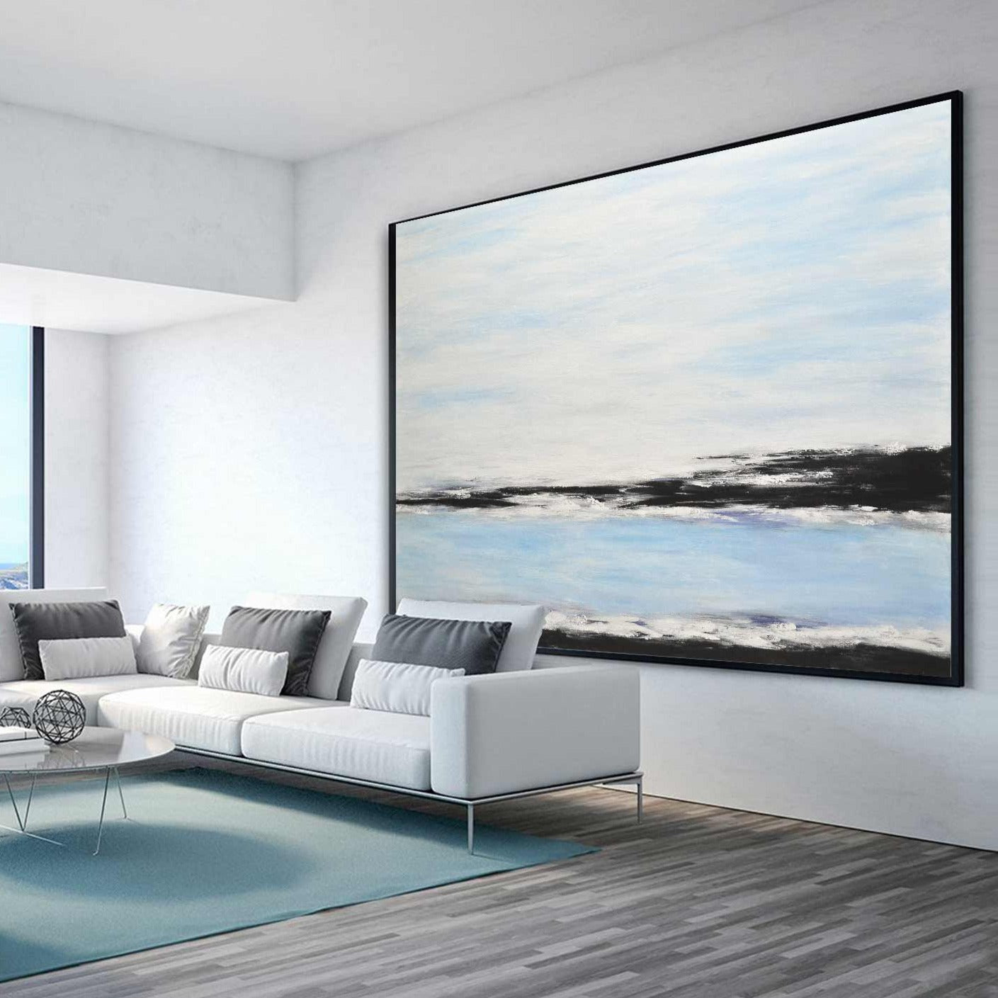 blue seascape horizon painting
