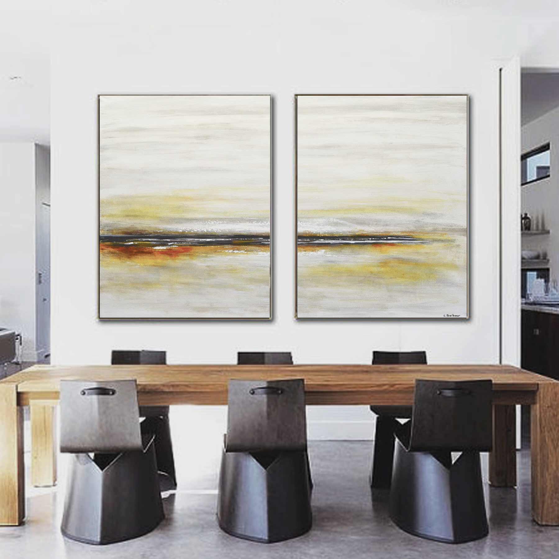 set of 2 large paintings horizon sunset