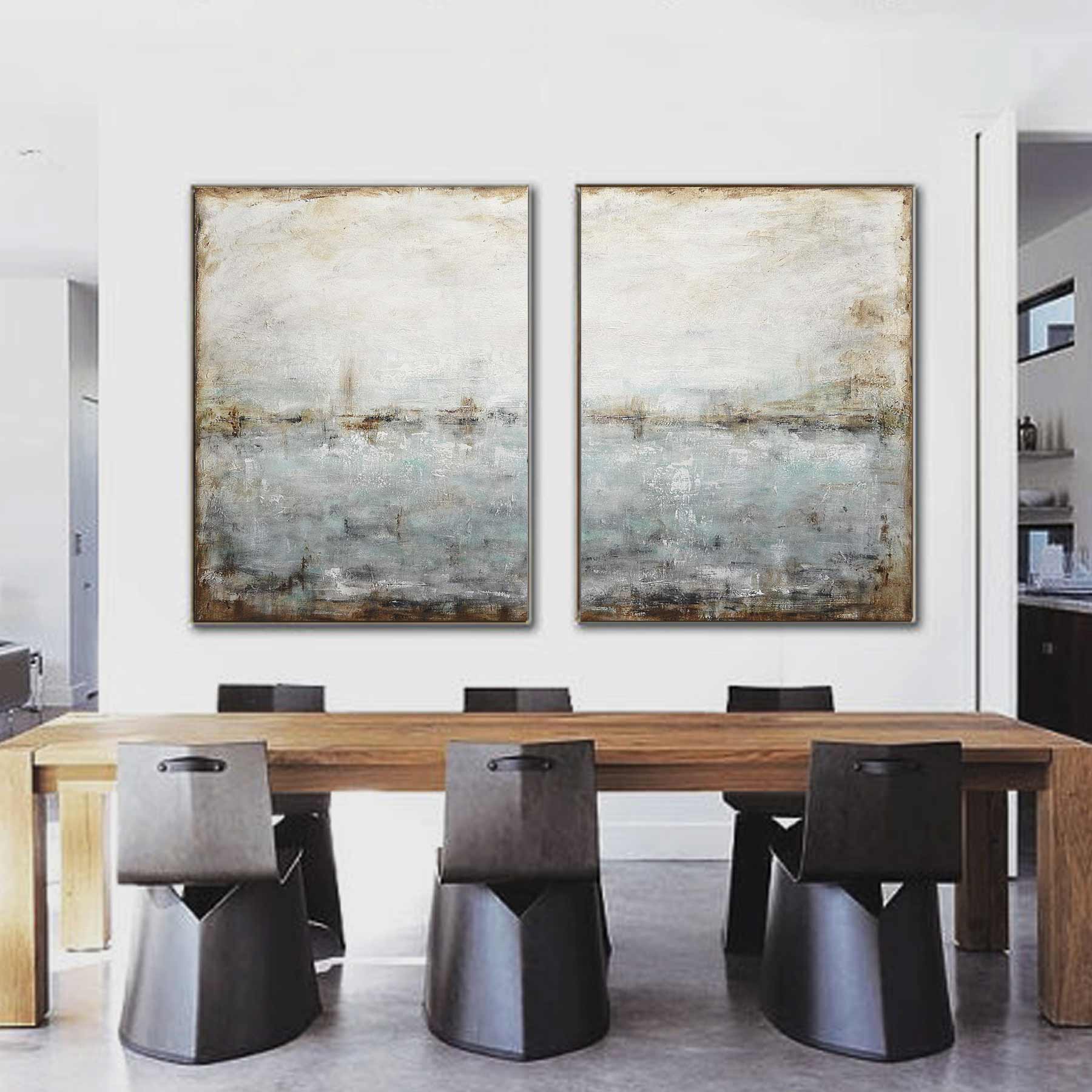 set of 2 large art paintings dining room