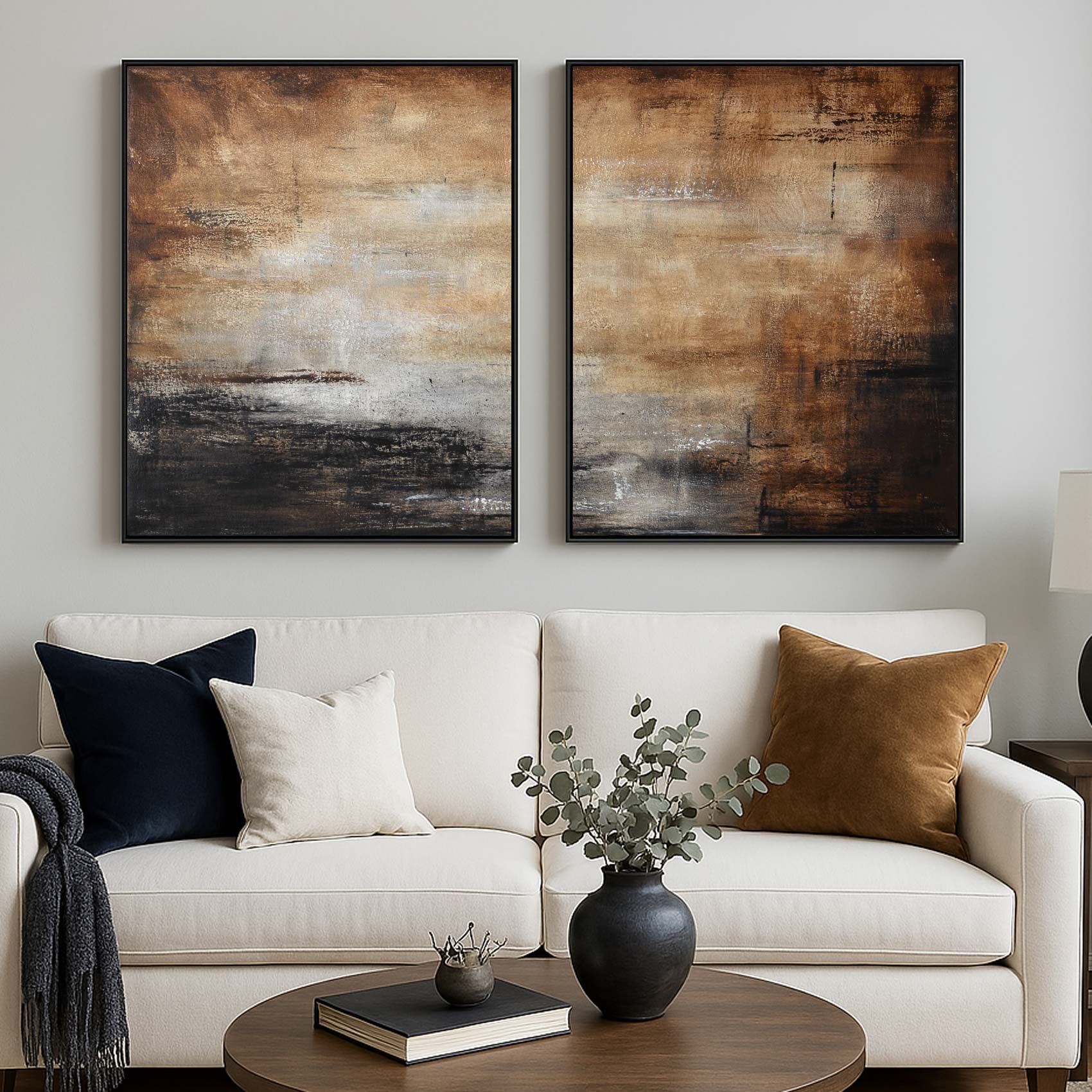 art above sofa Diptych Art For Office Wall 2 Piece Brown Abstracts American Artist