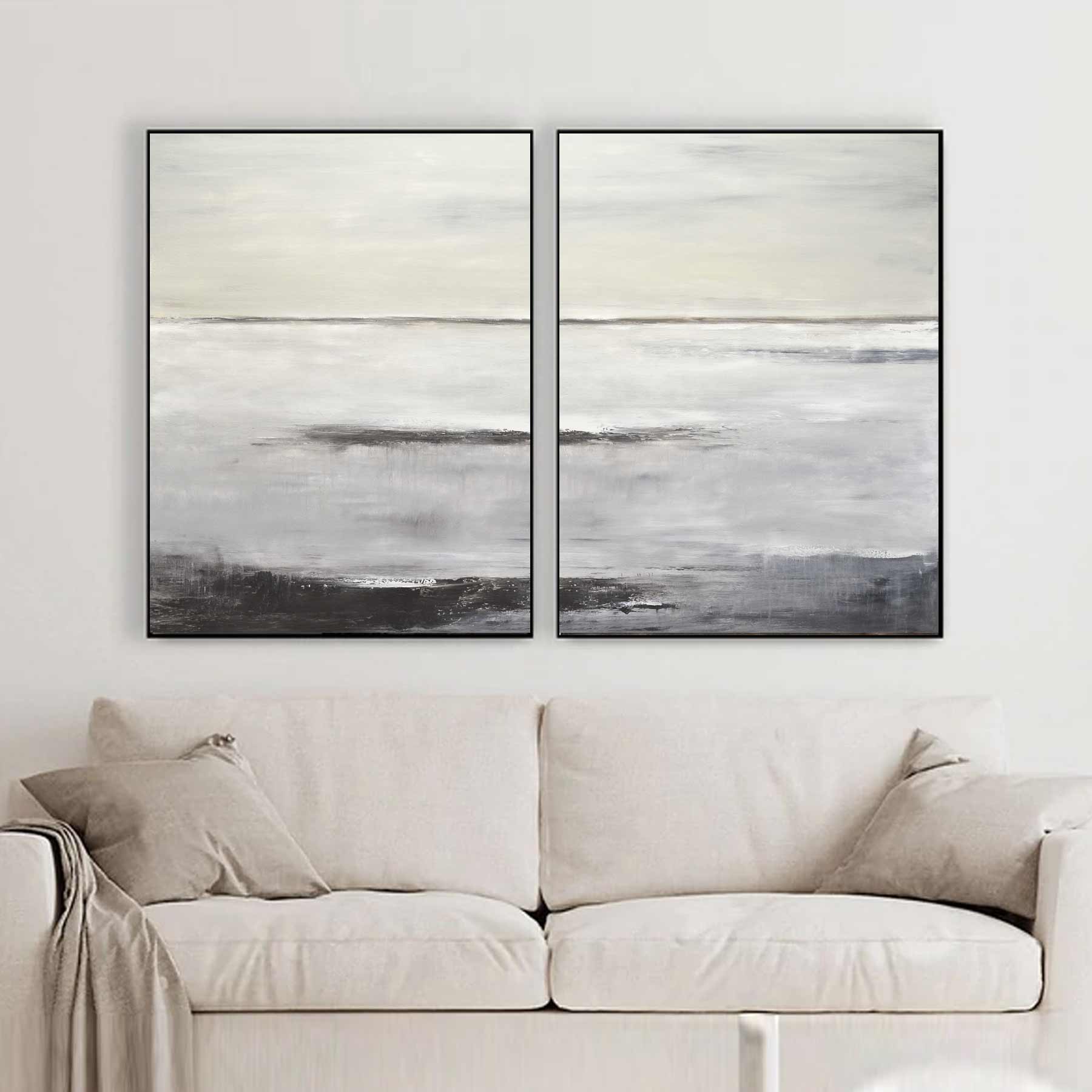 set of 2 painting above couch living room
