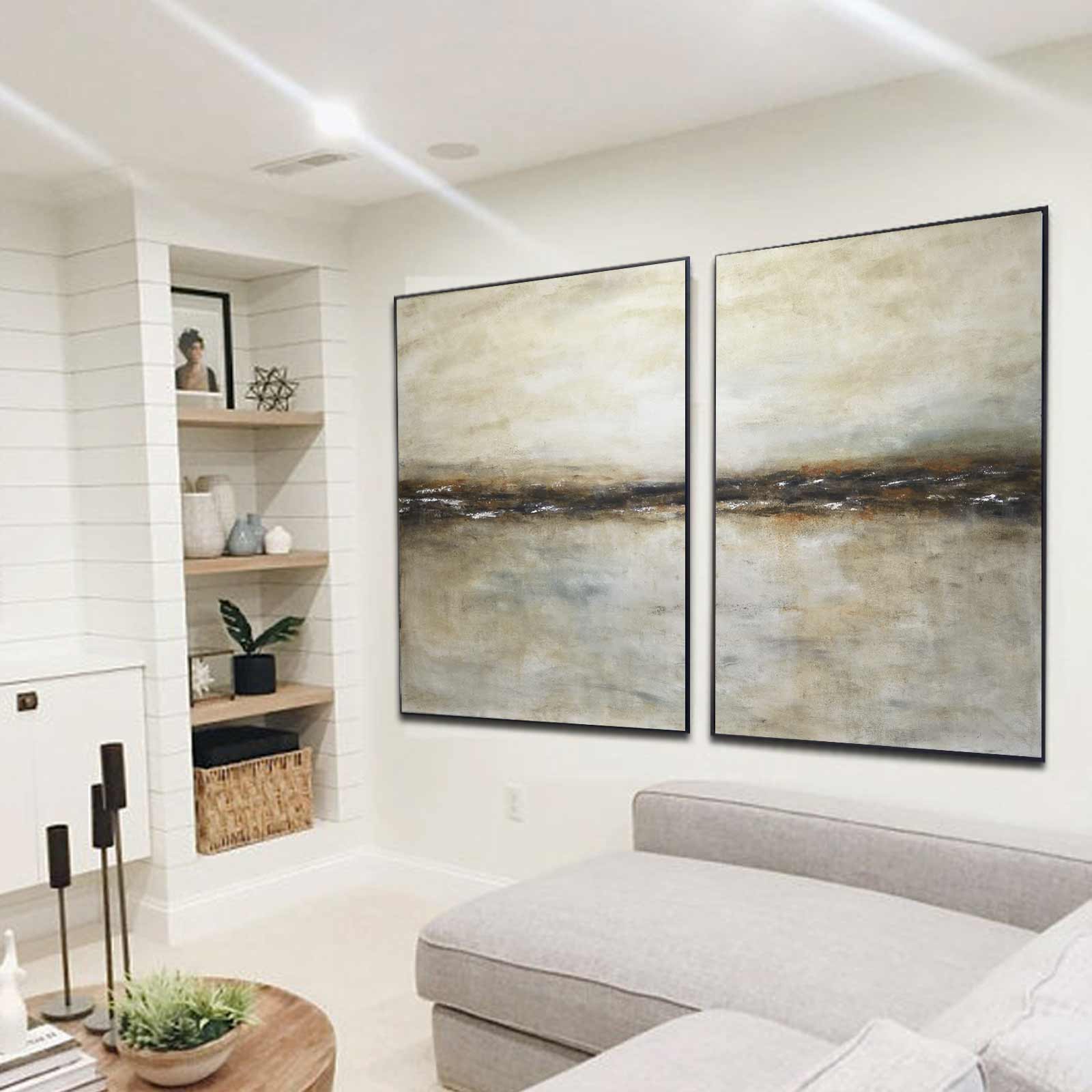 set of 2 Neutral Tones XXL Landscape Paintings