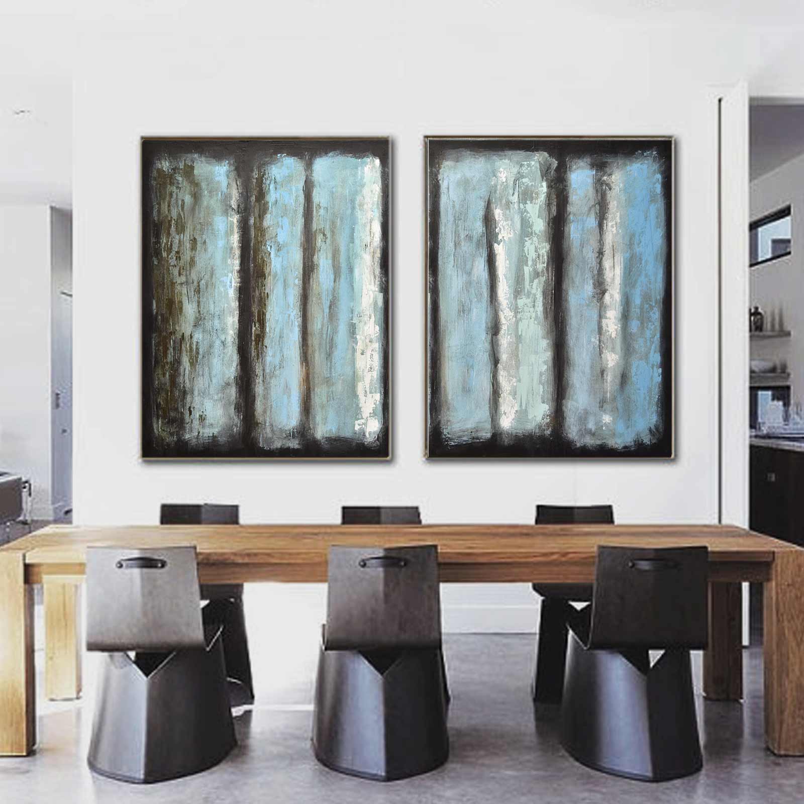 geometric set of 2 Paintings Over Couch Modern Design Extra Large