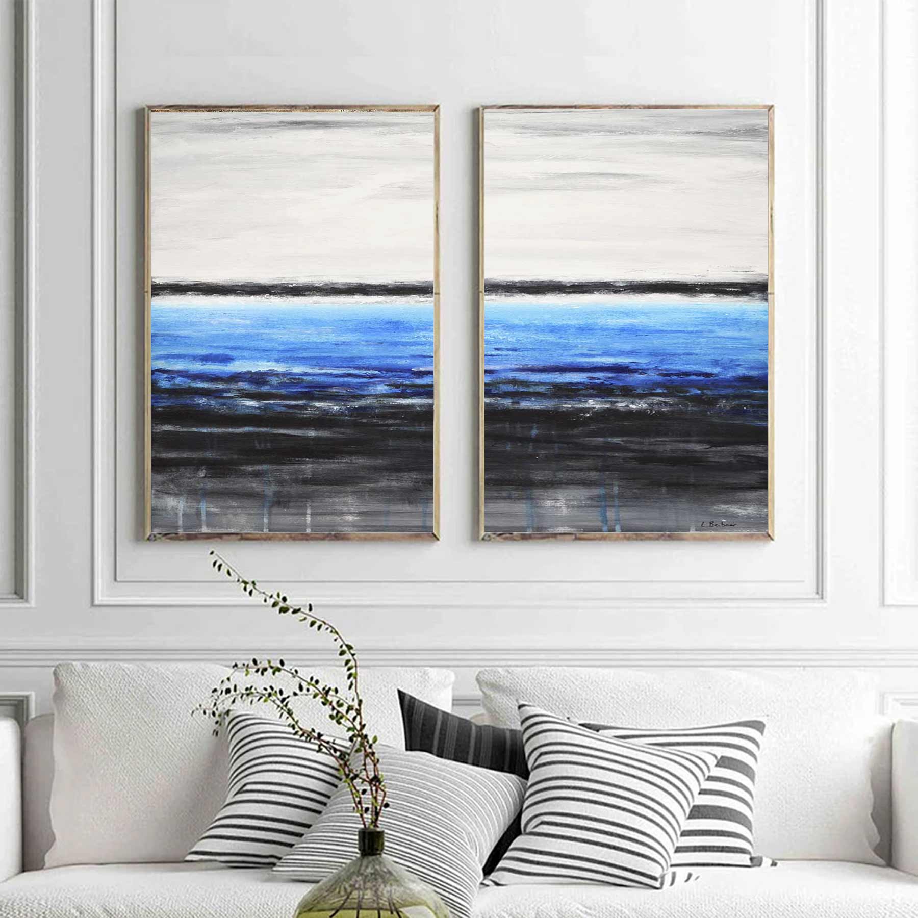 set of 2 Diptych Coastal Painting High Quality