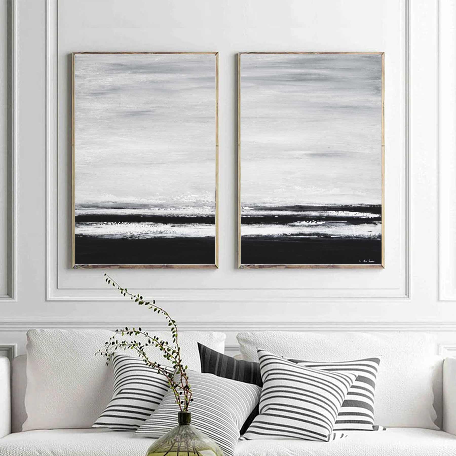 set of 2 Piece Modern Original Painting Dark Real Art
