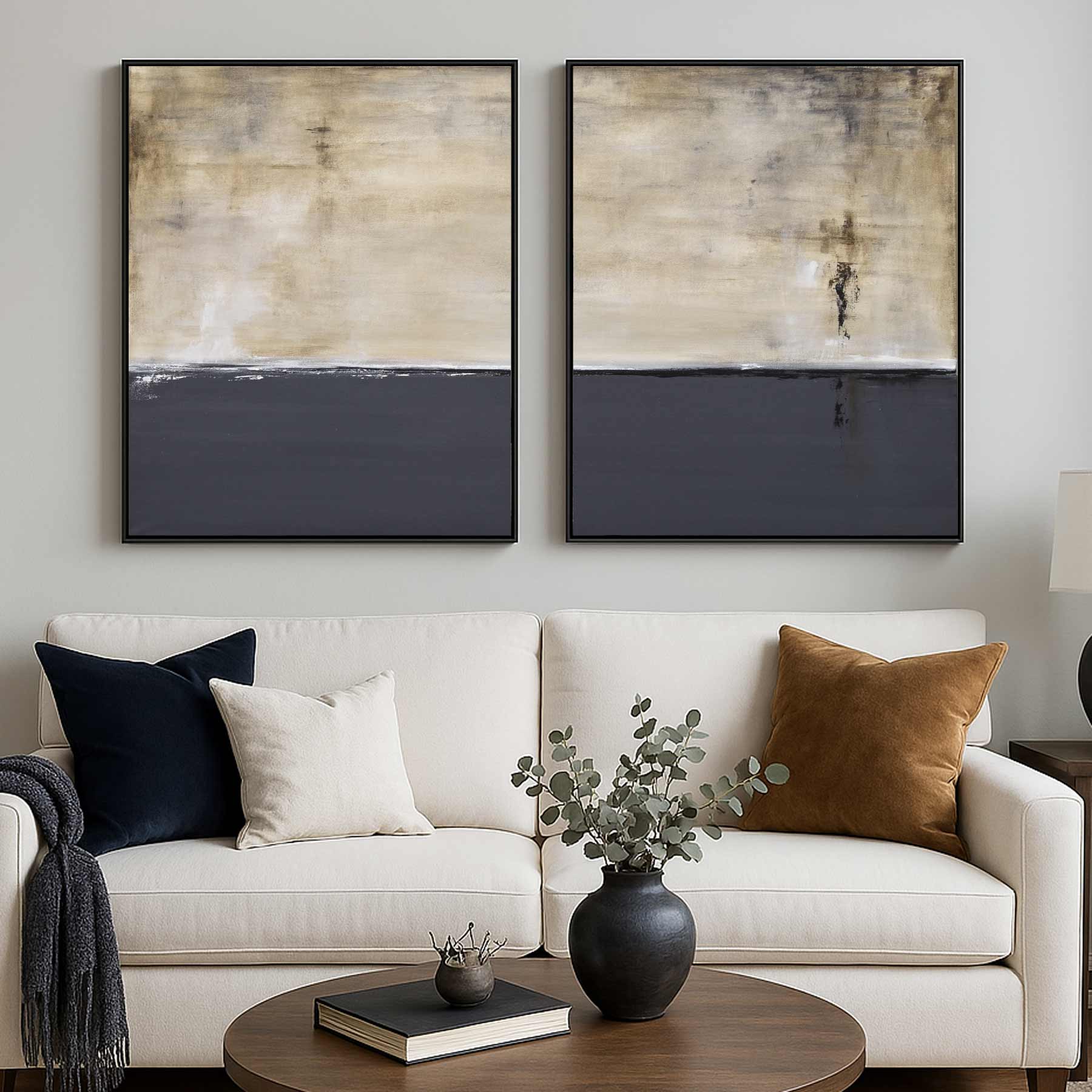 Diptych Wall Art Contemporary Design Paintings Beige Gray set of 2