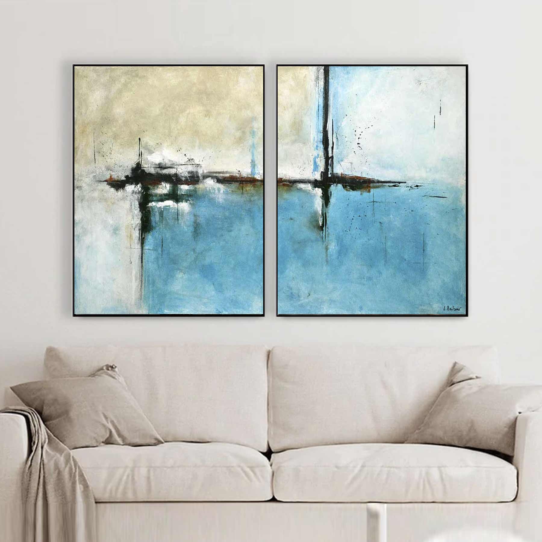 set of two Painting Turquoise Vibrant Contemporary Art