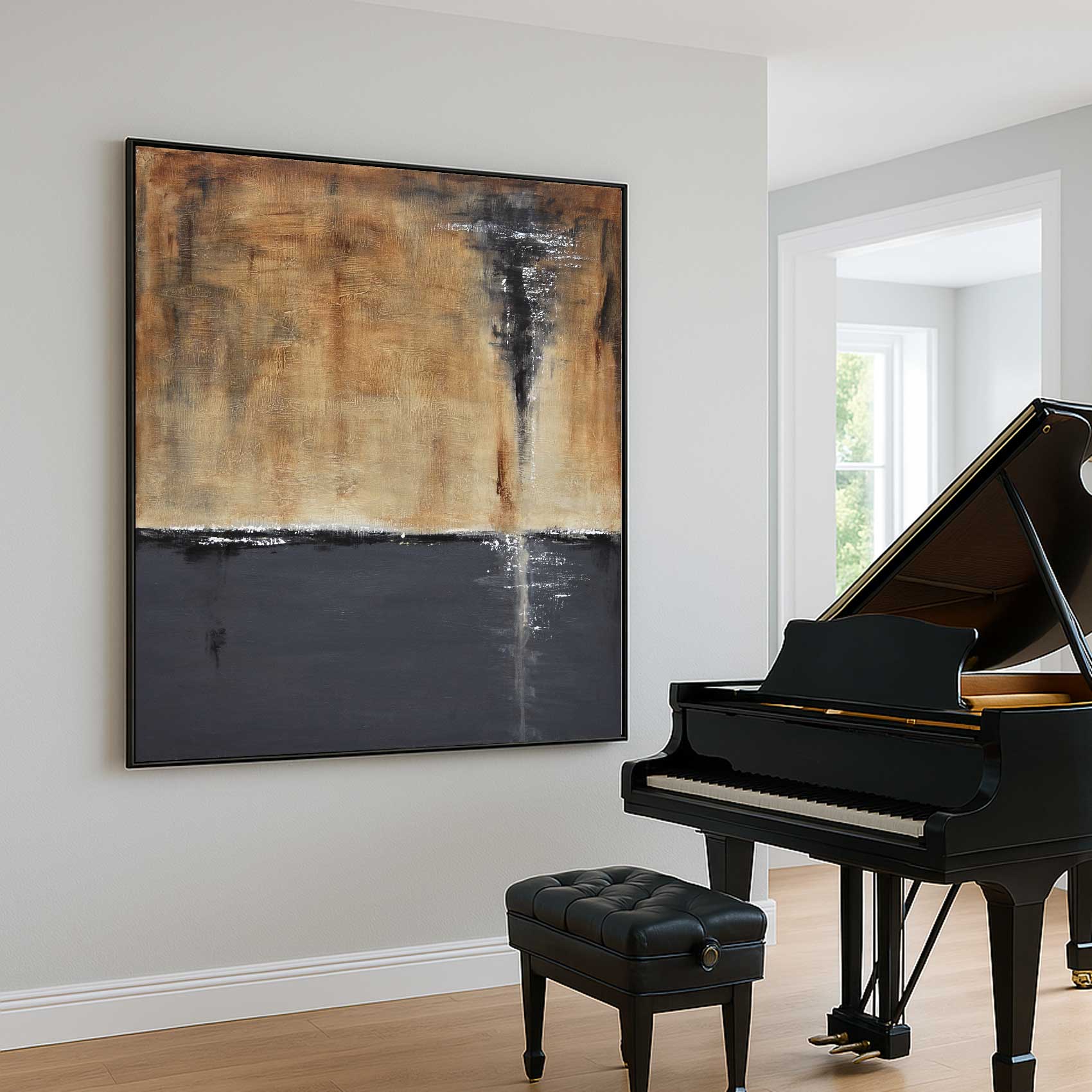 Hand Painted Abstract Painting By American Artist Framed Canvas and piano