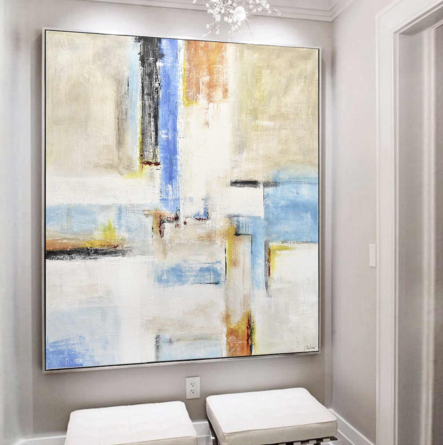 square abstract color blocks large painting