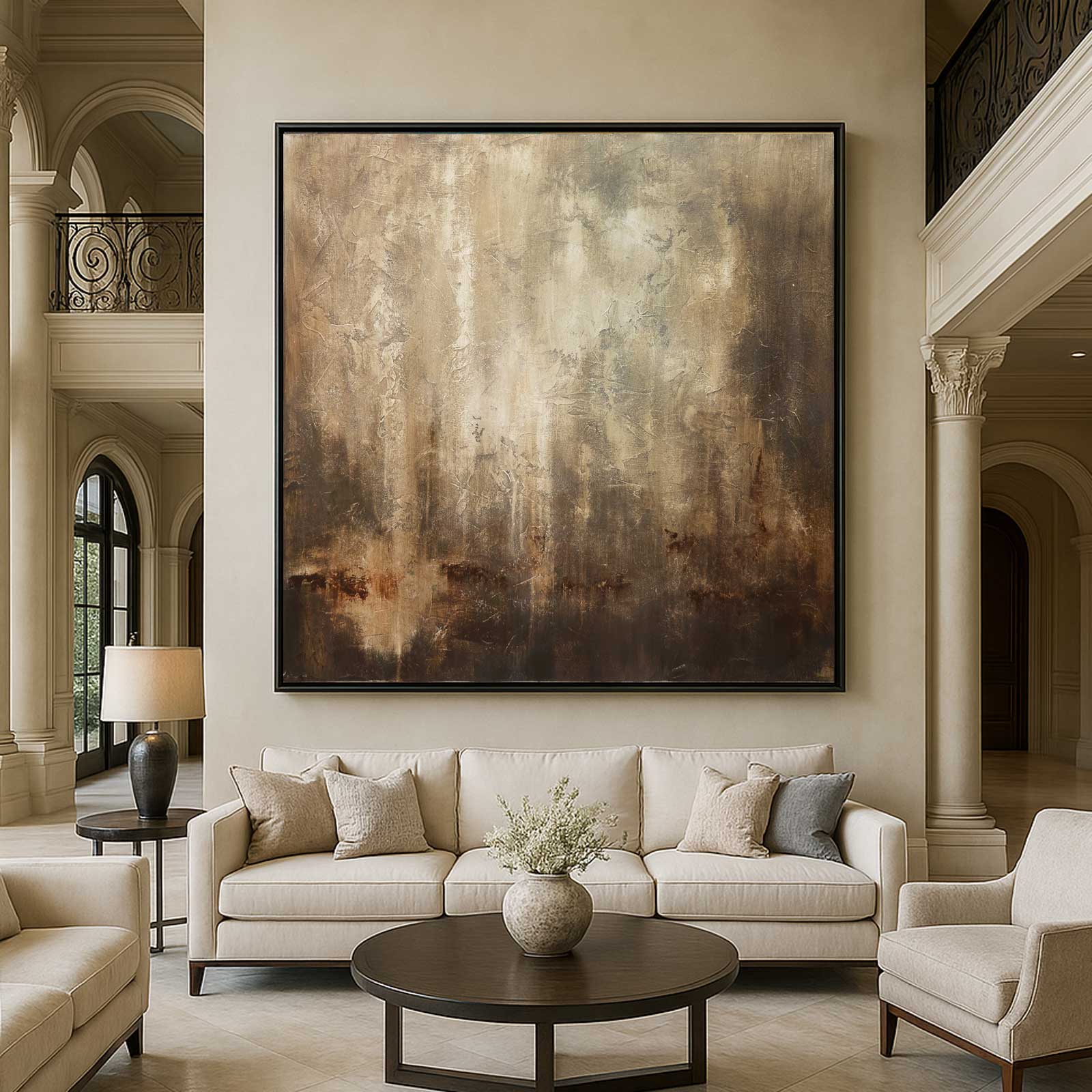 Large Brown Painting Square Textured Wabi Sabi Abstract