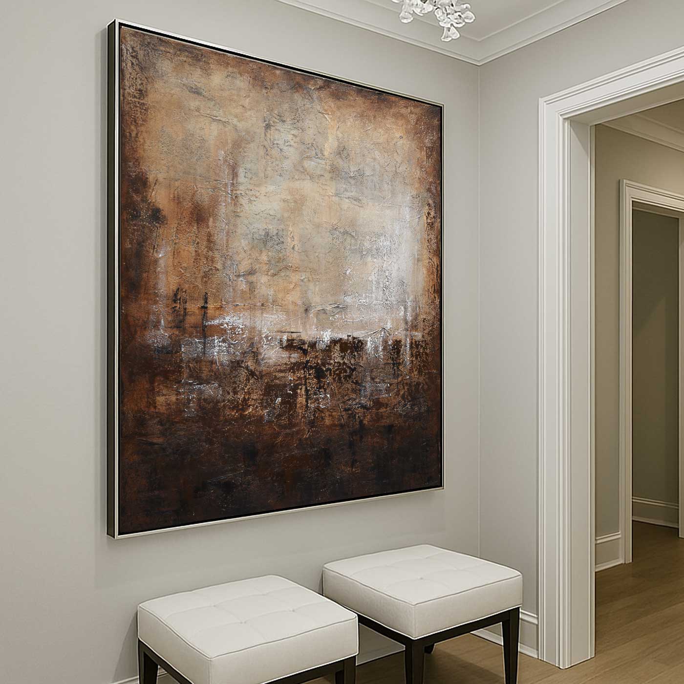 Abstract Painting Deep Brown Wabi Sabi Art For Living Room Textured