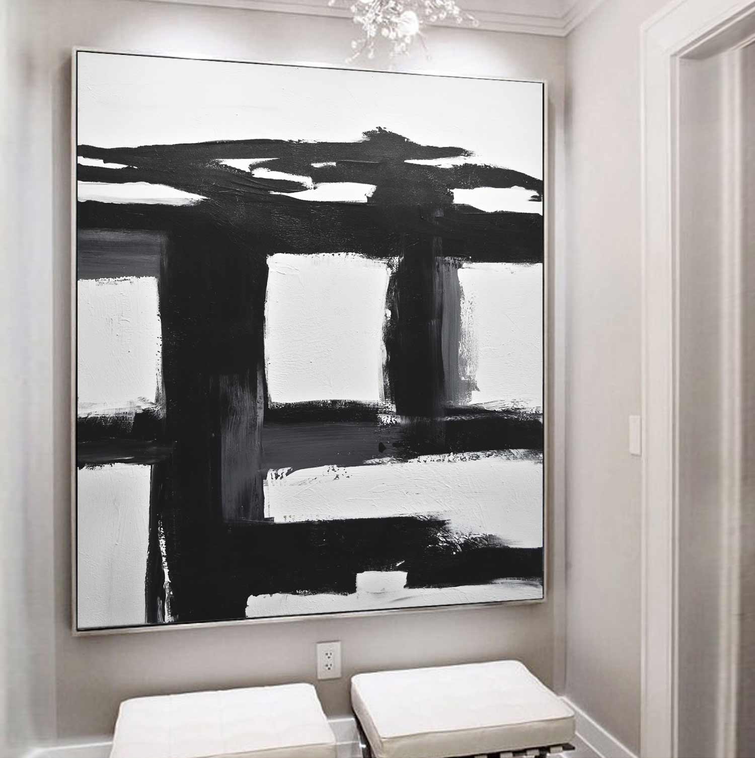 black & white square painting