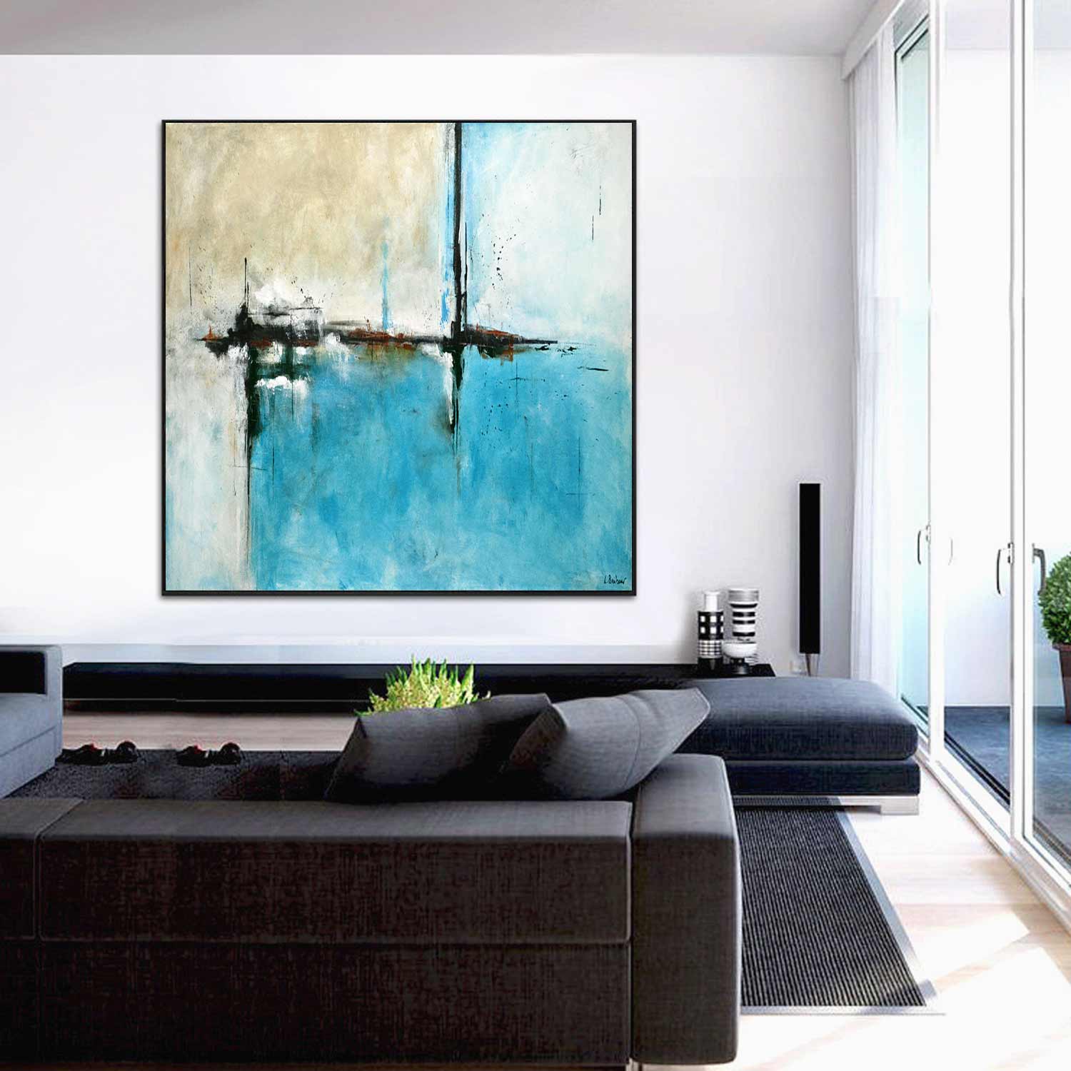 turquoise original square painting