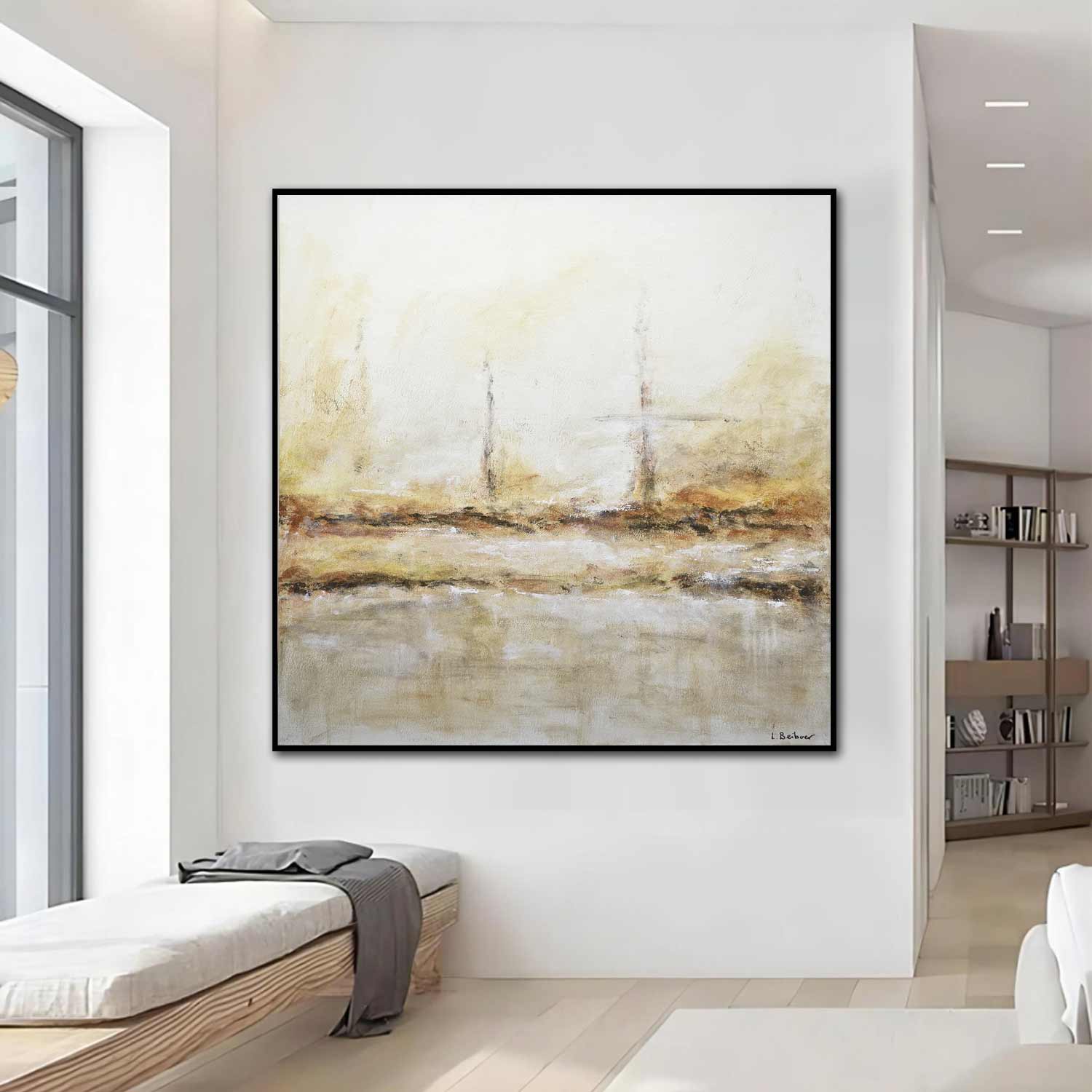 XL Canvas Painting Beige Modern Interior New Home Gift Square Artwork