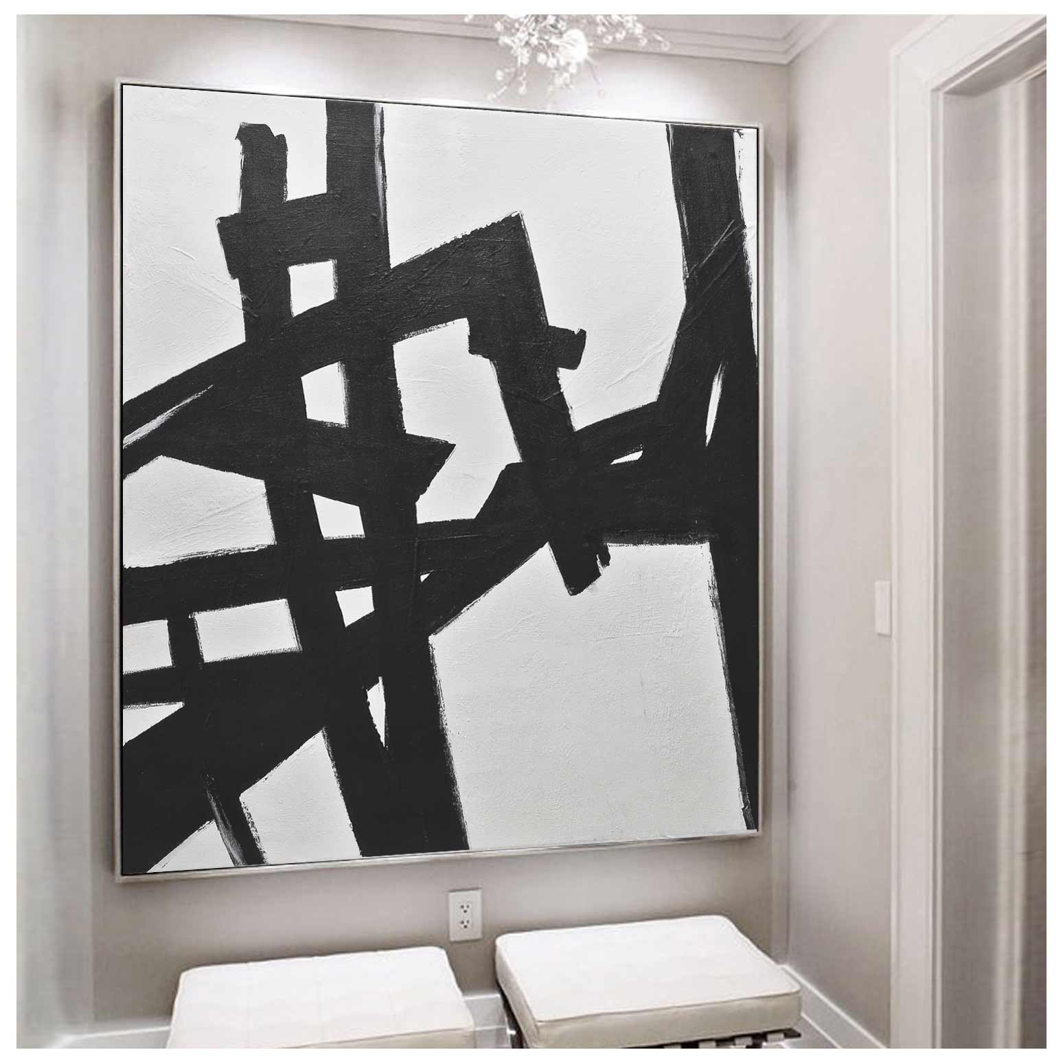 Franz Kline Style Painting Black White