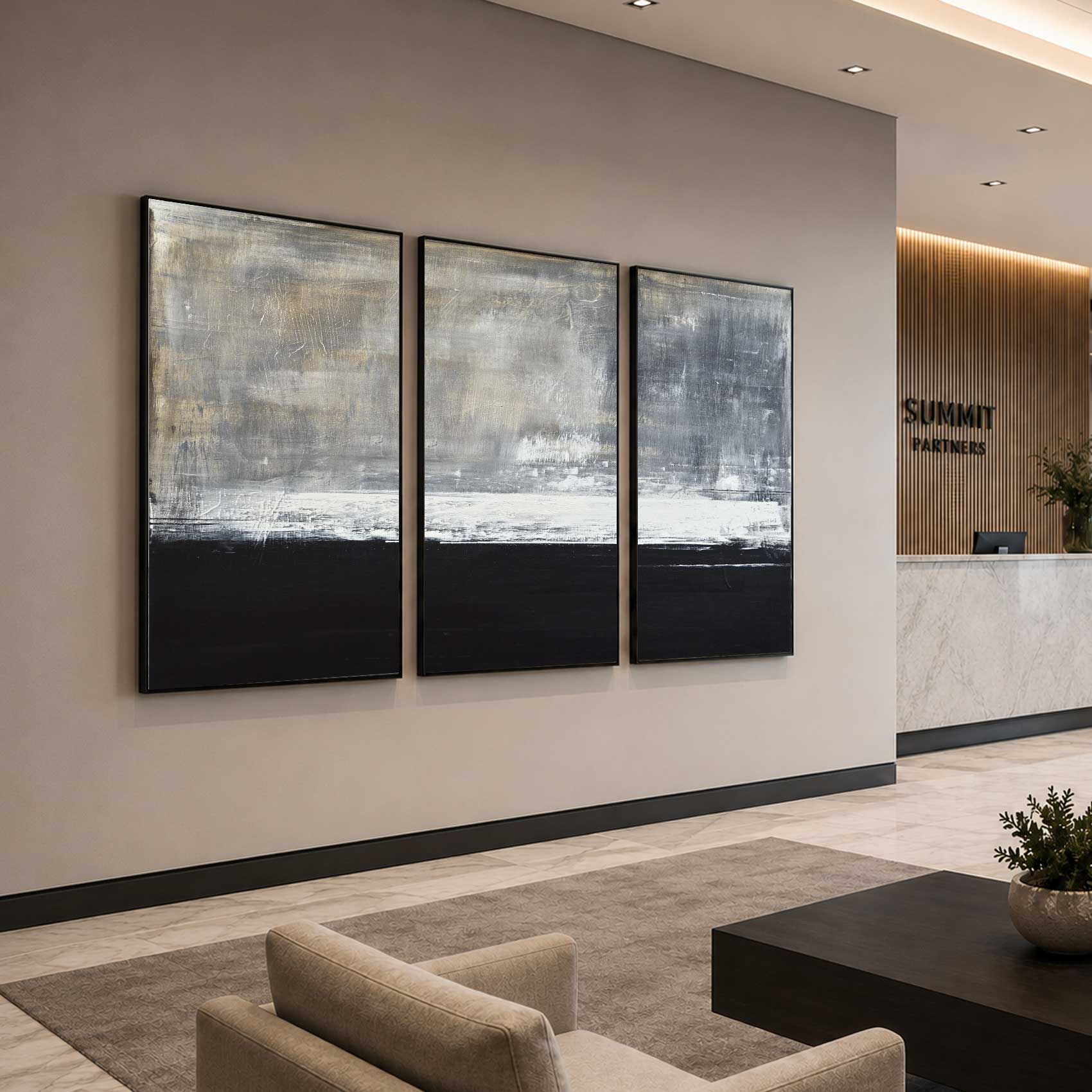 triptych paintings for office wall lobby