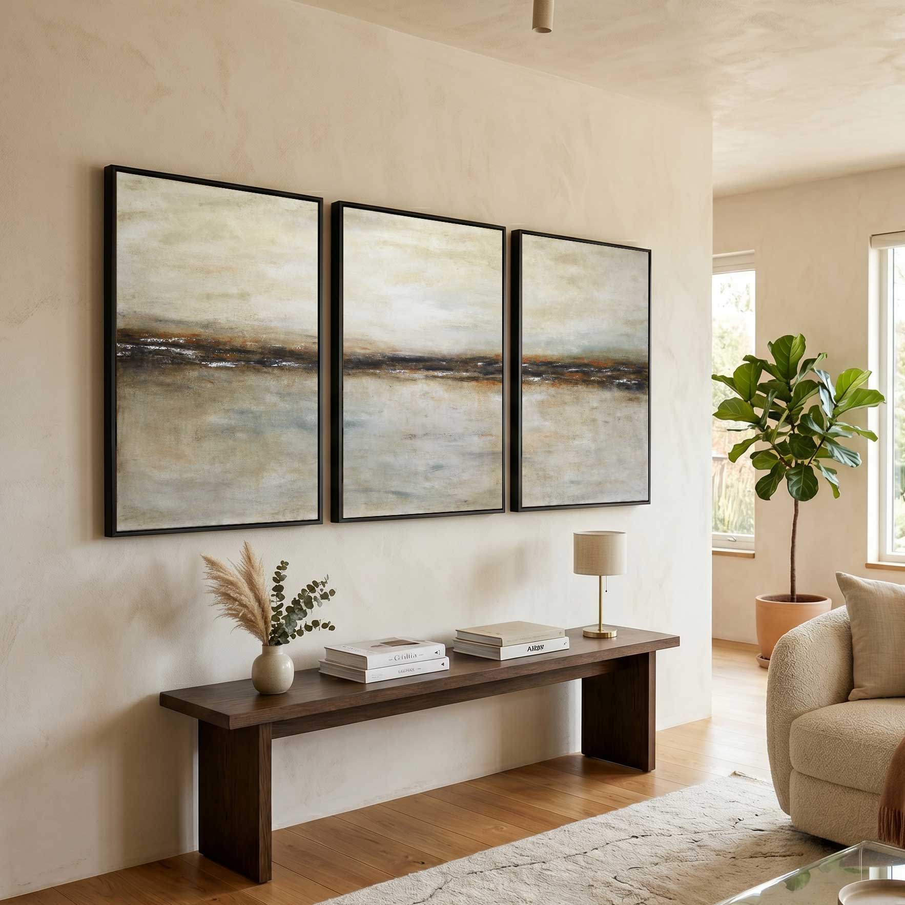Three Piece Abstract Art Earth Tones Multi Panel living room