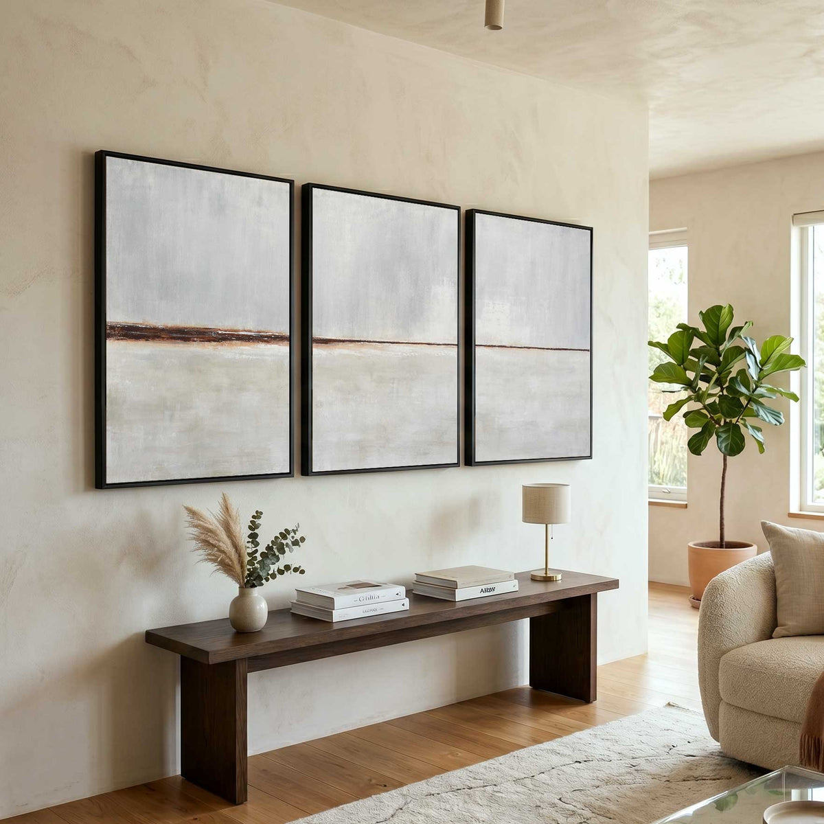 interior design Light Paintings Set Of 3 Minimalism Art Beige Gray Oversized Canvas