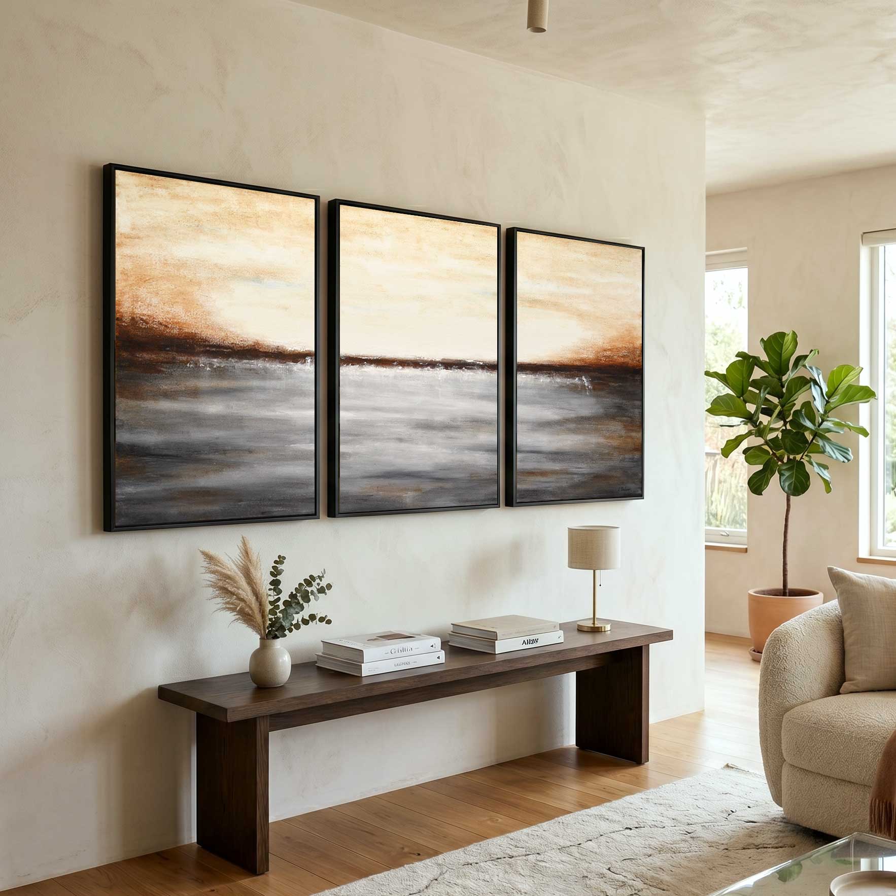 framed XL Oversized Paintings For Large Walls Set Of 3 Landscape Art
