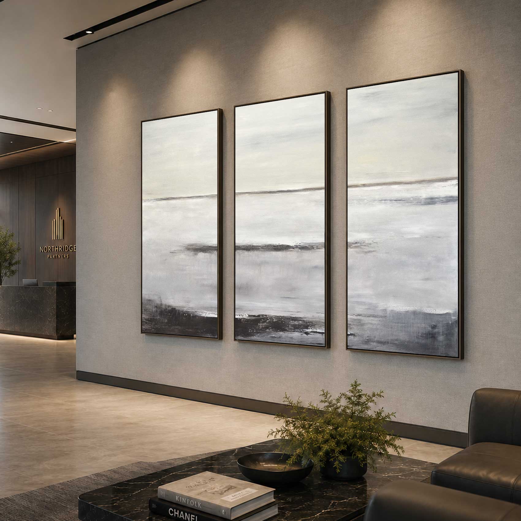 triptych Contemporary Oversized Office Painting Set Of 3 Brown Beige Art