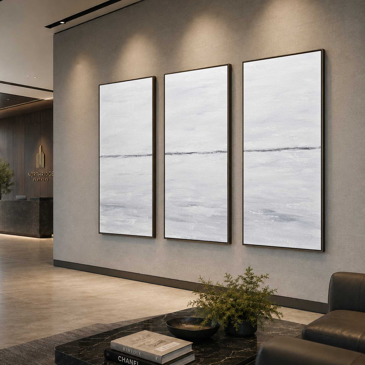 Original Minimal Triptych Light Painting set of Artwork For Office wall
