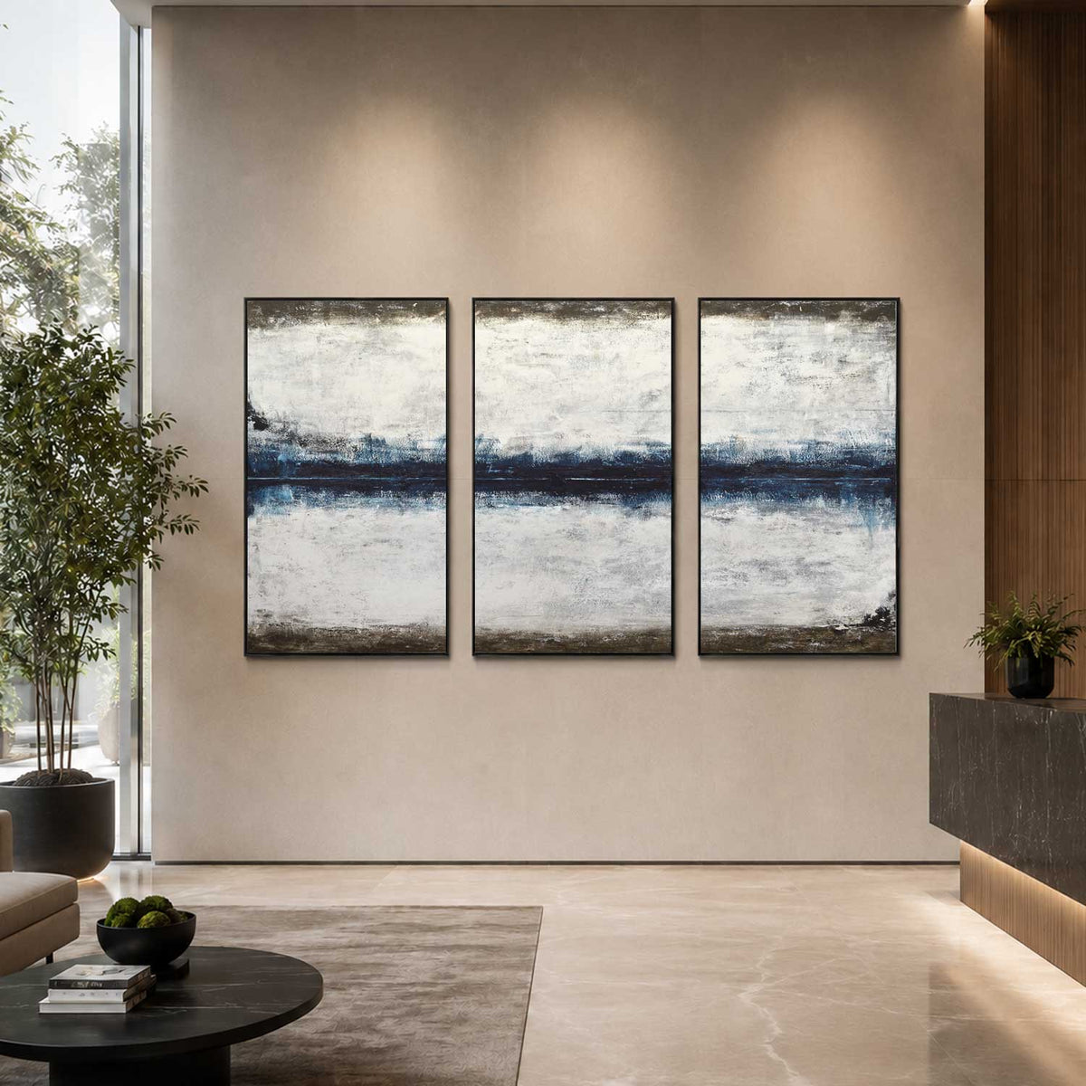 Hand Painted Oversized Abstracts 3 Panel Framed Oil Paintings for office