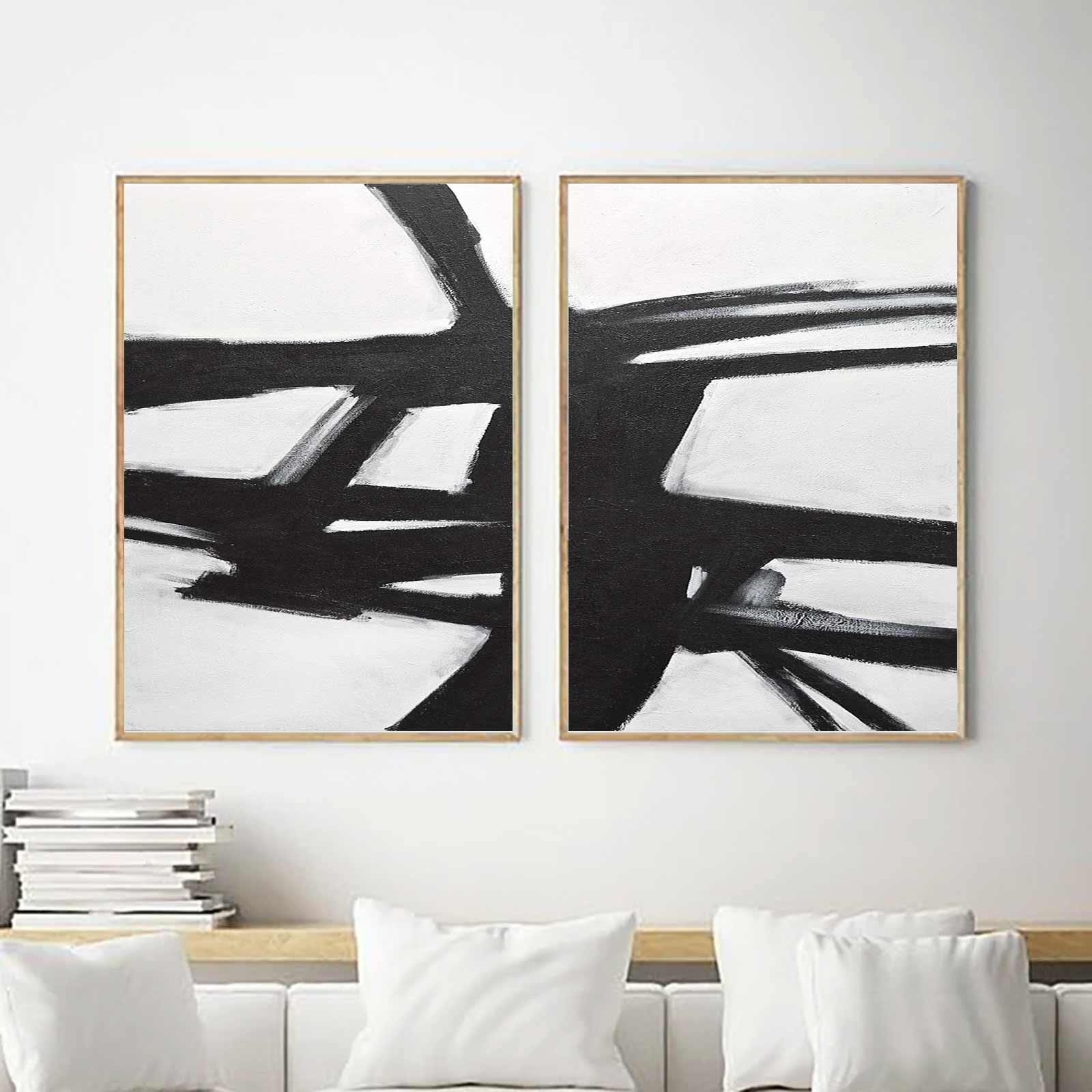 two panel black and white painting