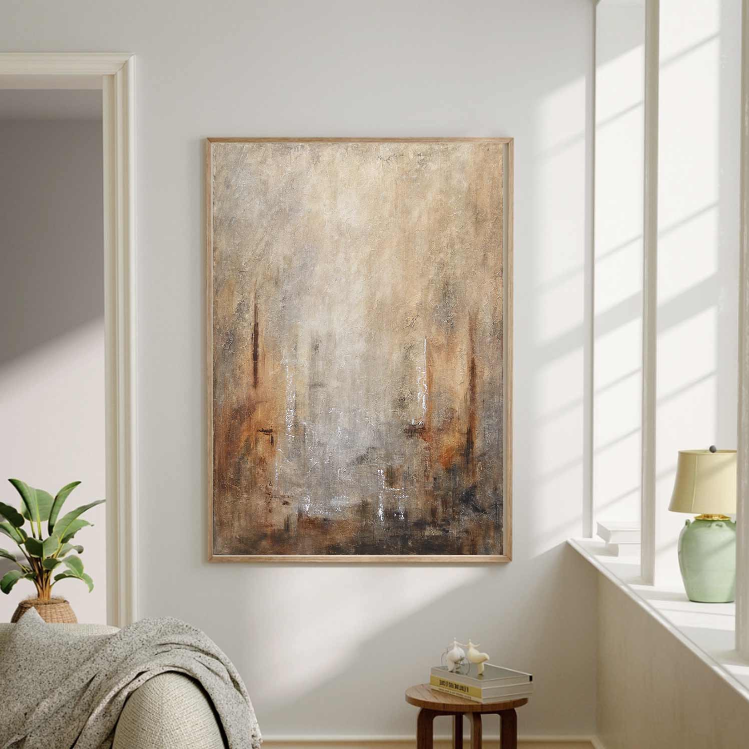 30x40 Wabi Sabi Painting Sienna Brown Framed Artwork