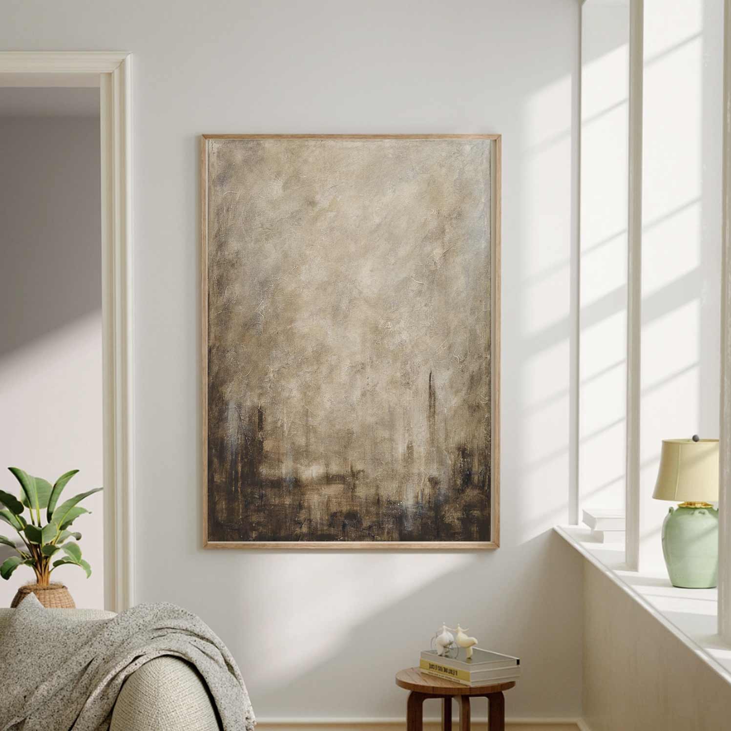 Vertical minimal Painting Textured Wabi Sabi Brown Beige Art