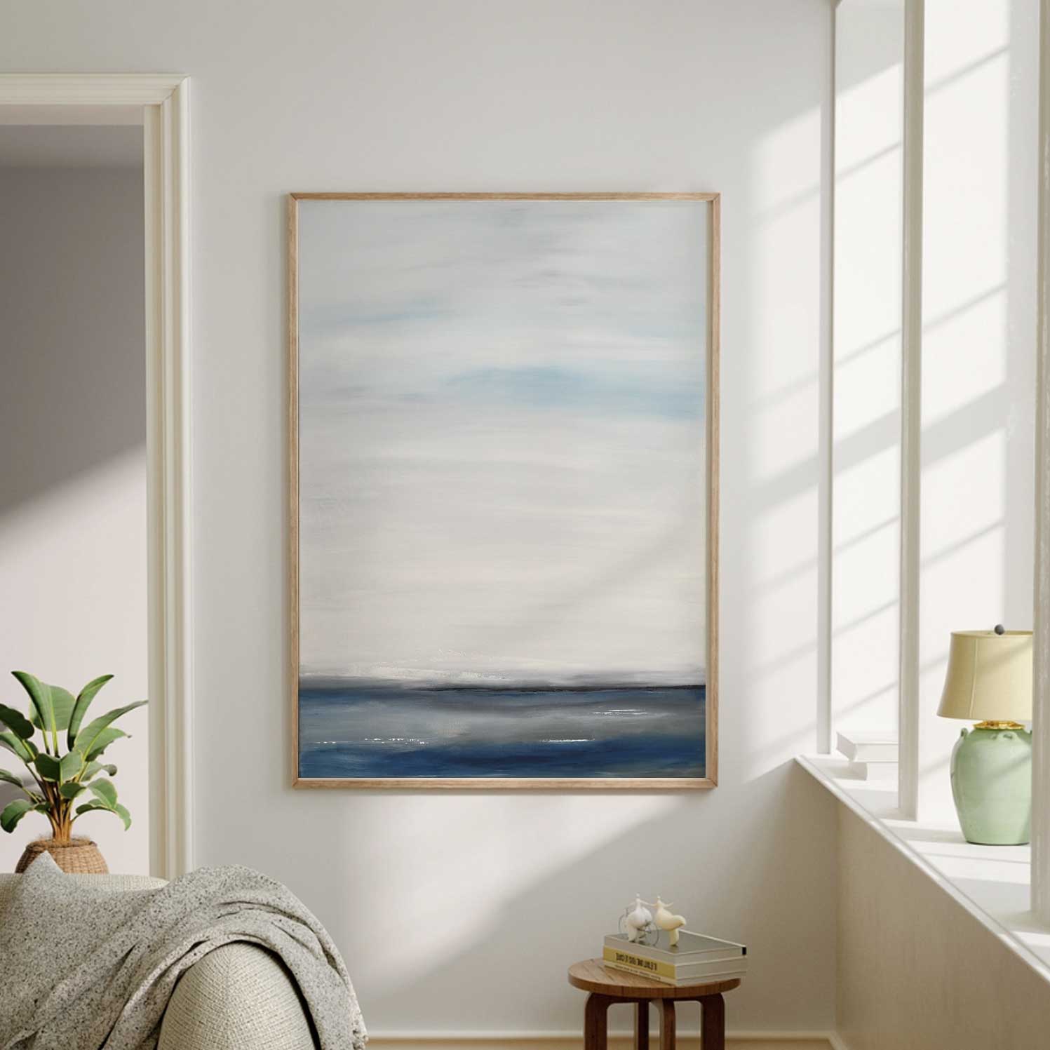 Ocean abstract Scene Minimal Painting Large Oil On Vertical Canvas