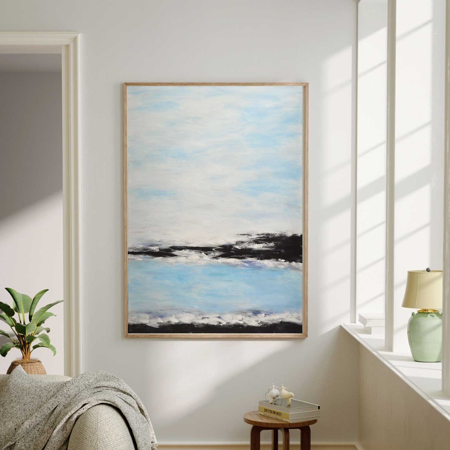 original Coastal Painting Seascape Vertical Blue Art